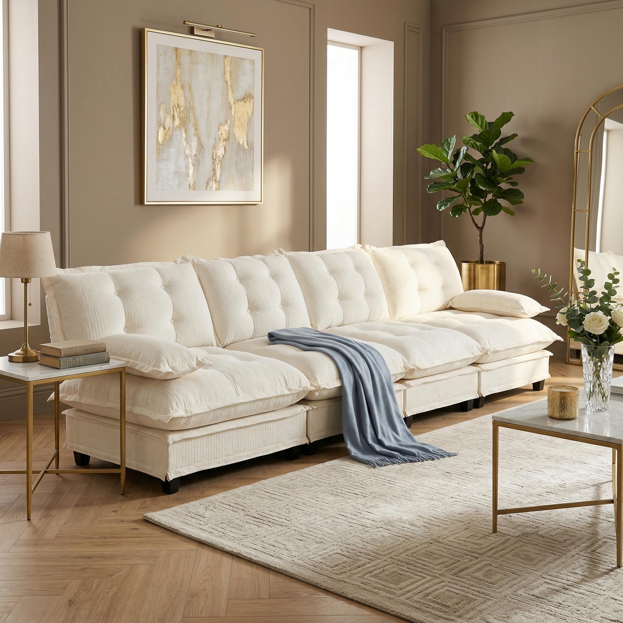 Homy Casa CHILL 138-in W Modular Cloud Sofa 4-Seater Chenille Fabric ...