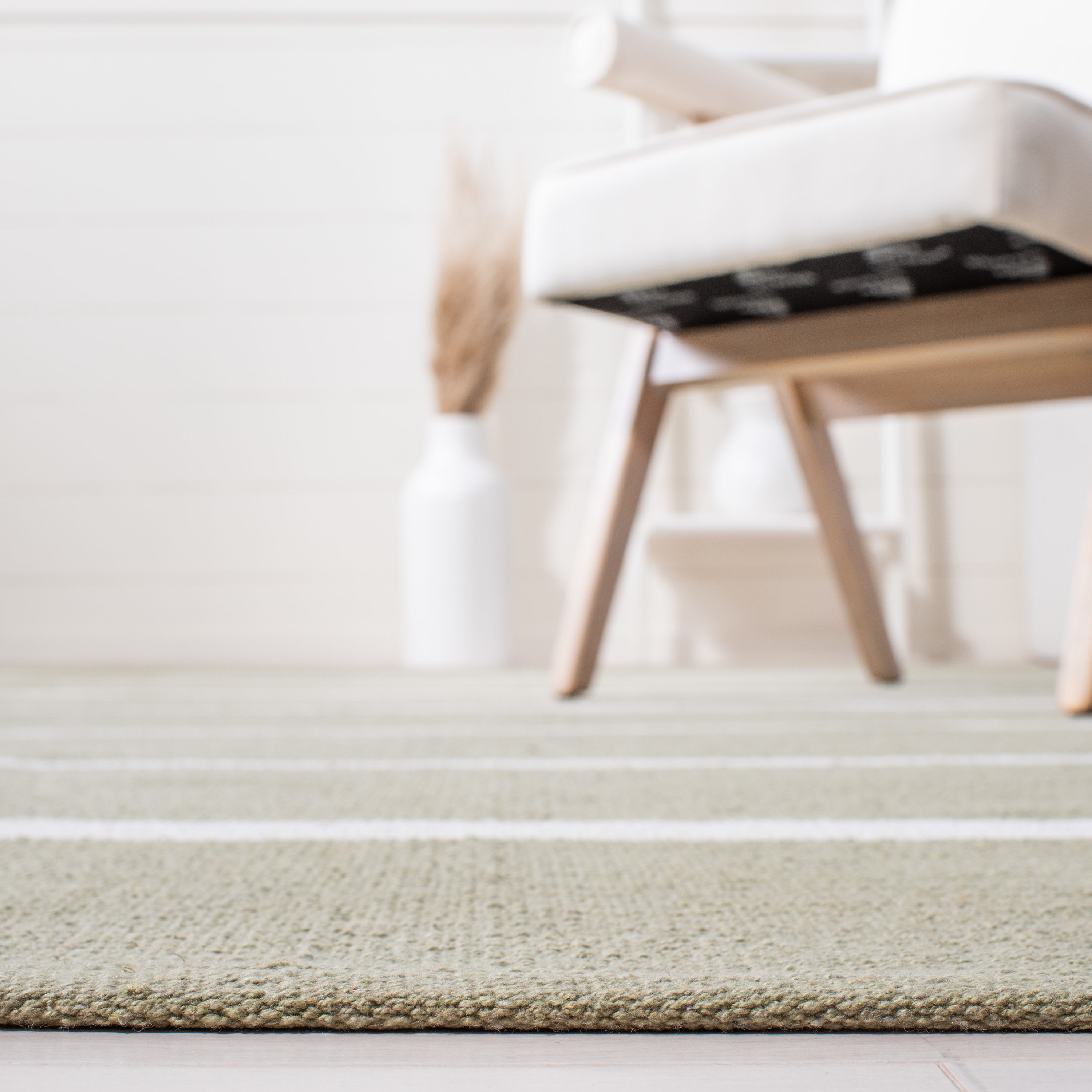 Ivory Coastal Stripe 6' Square Handmade Cotton Area Rug