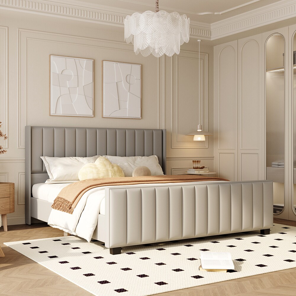 Homsee King Bed Frame with Iron Legs Multi-Layer Board Support and ...