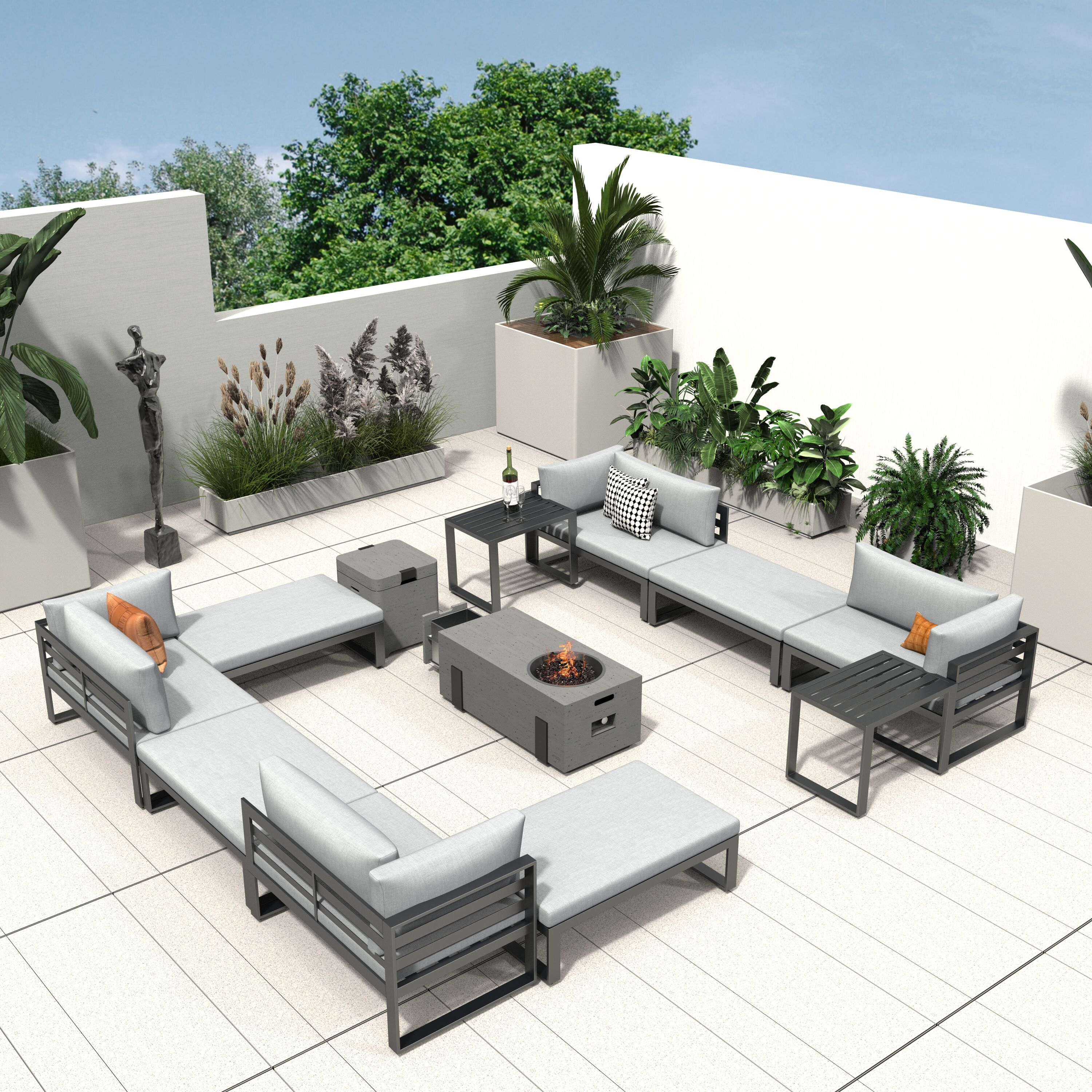 Direct Wicker DWG-50128&2355-G 11 -Piece 4 Patio Sofa Conversation Set with Gray Cushions
