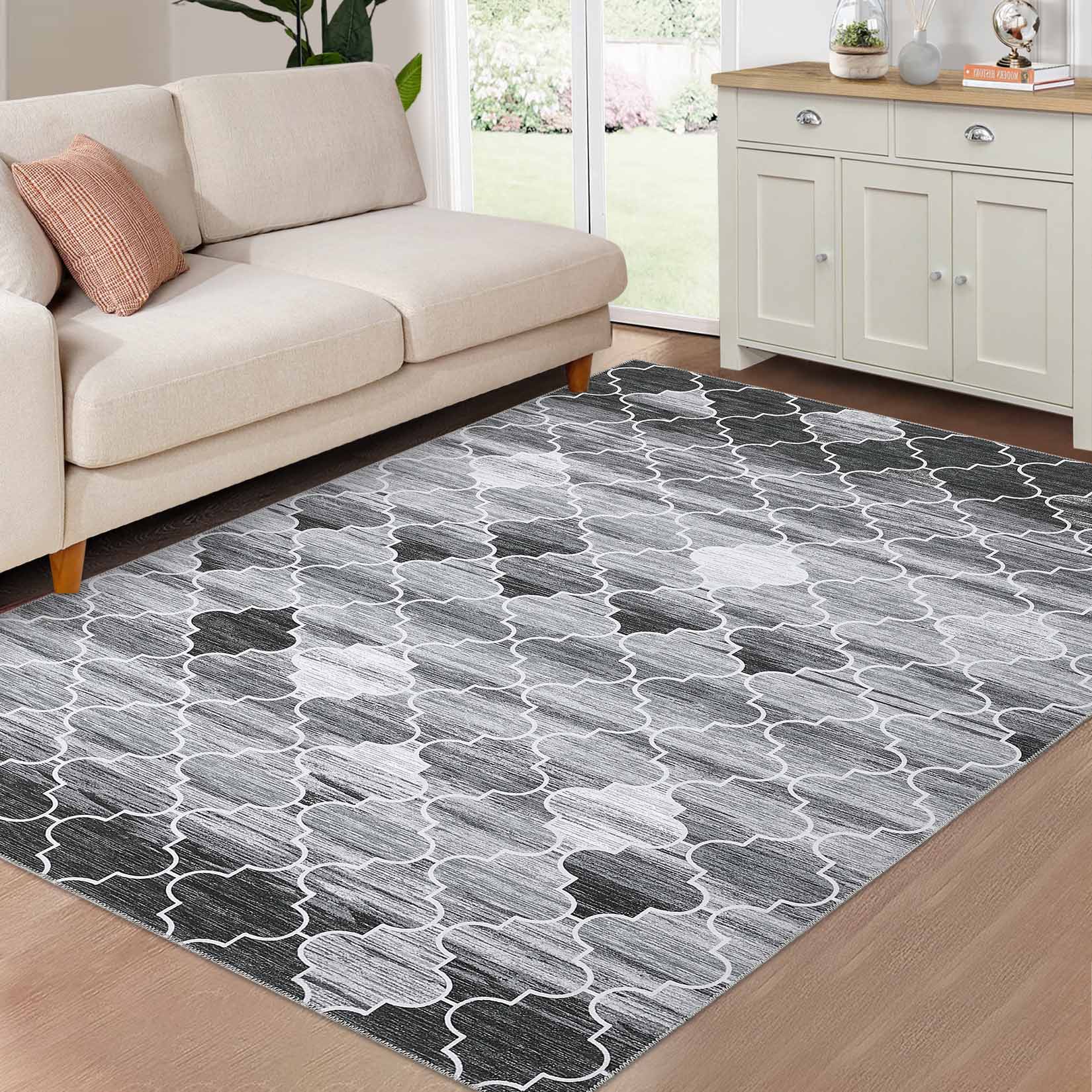 Garvee YXY-LO-PHO-1059A393 4 x 6 (ft) Loomed Polyester Gray Rectangular Indoor Geometric Moroccan Machine washable Area rug