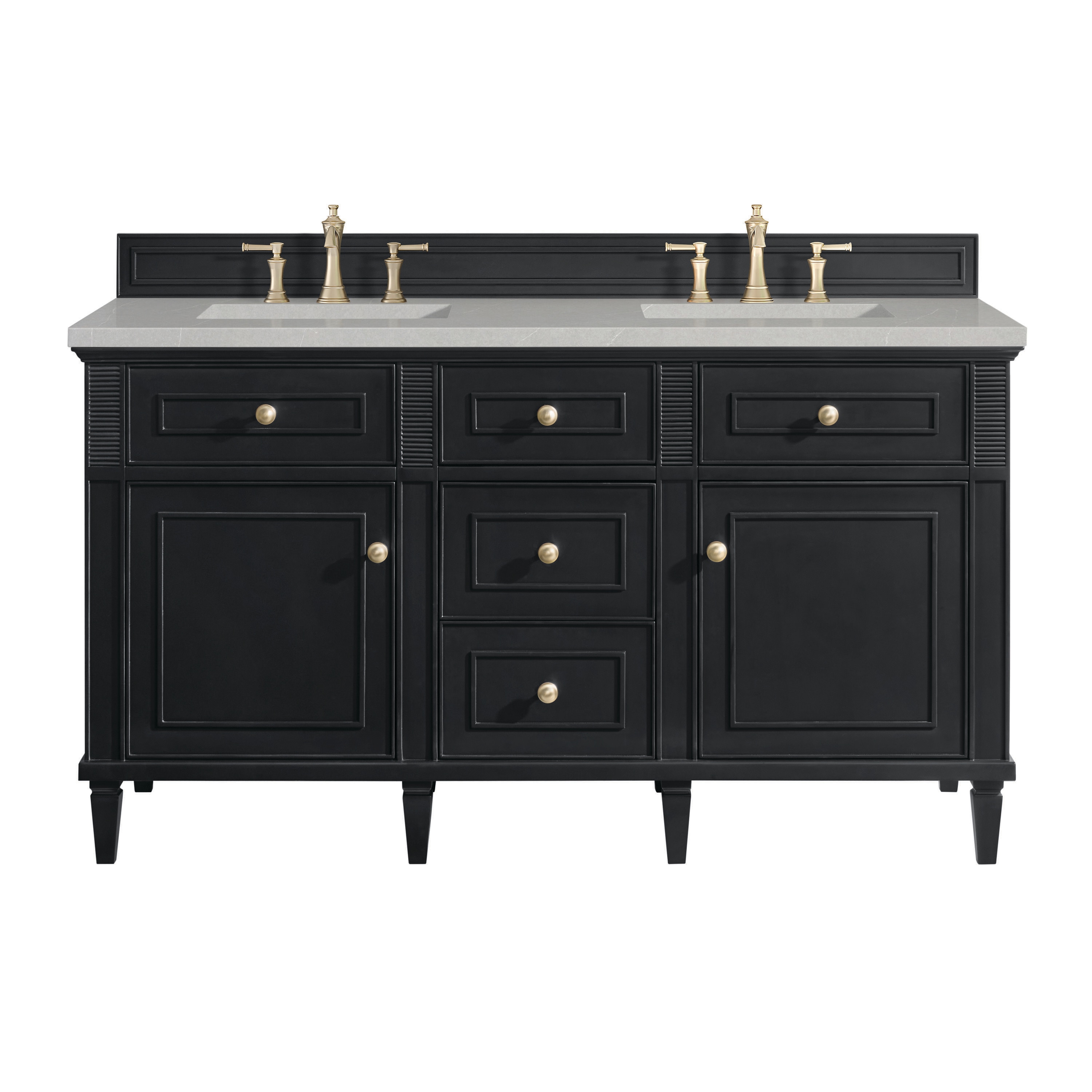 James Martin Vanities 424-V60D-BKO-3ESR Lorelai 60-in Black Onyx Undermount Double Sink Bathroom Vanity with Eternal Serena Quartz Top