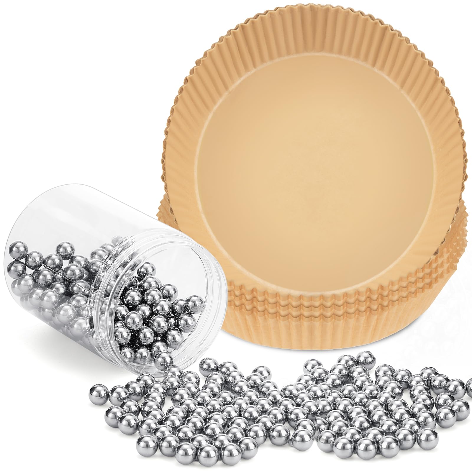 Aoibox  2 lb Stainless Steel Blind Baking Pie Weights with 50 Parchment Paper Pie Liners and Plastic Storage Jar