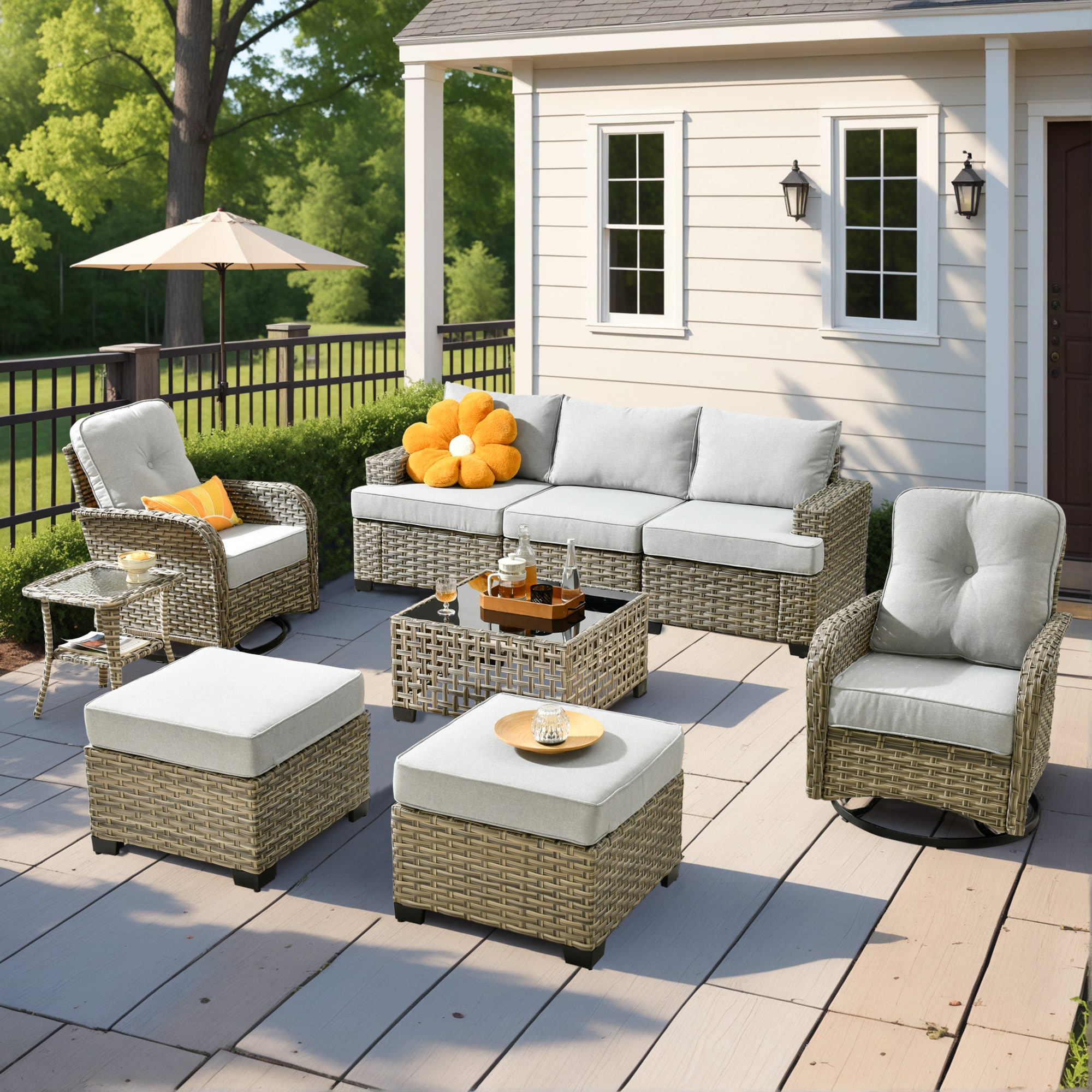 ALTRIGUS 6L-VYZTBS4091-AL 9 -Piece Wicker Patio Sofa Conversation Set with Light Gray Cushions