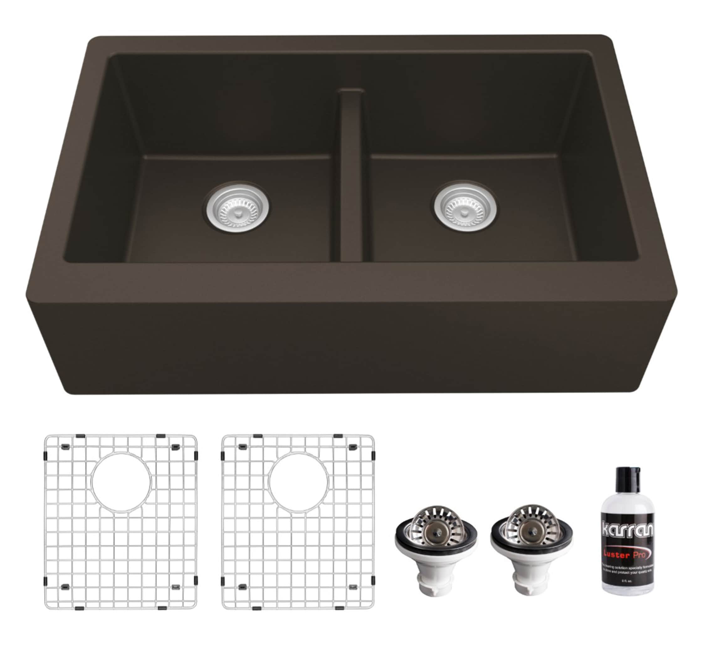 Karran QA-750-BR-PK1 Farmhouse apron front 34-in x 21.25-in Quartz Double equal bowl Kitchen Sink
