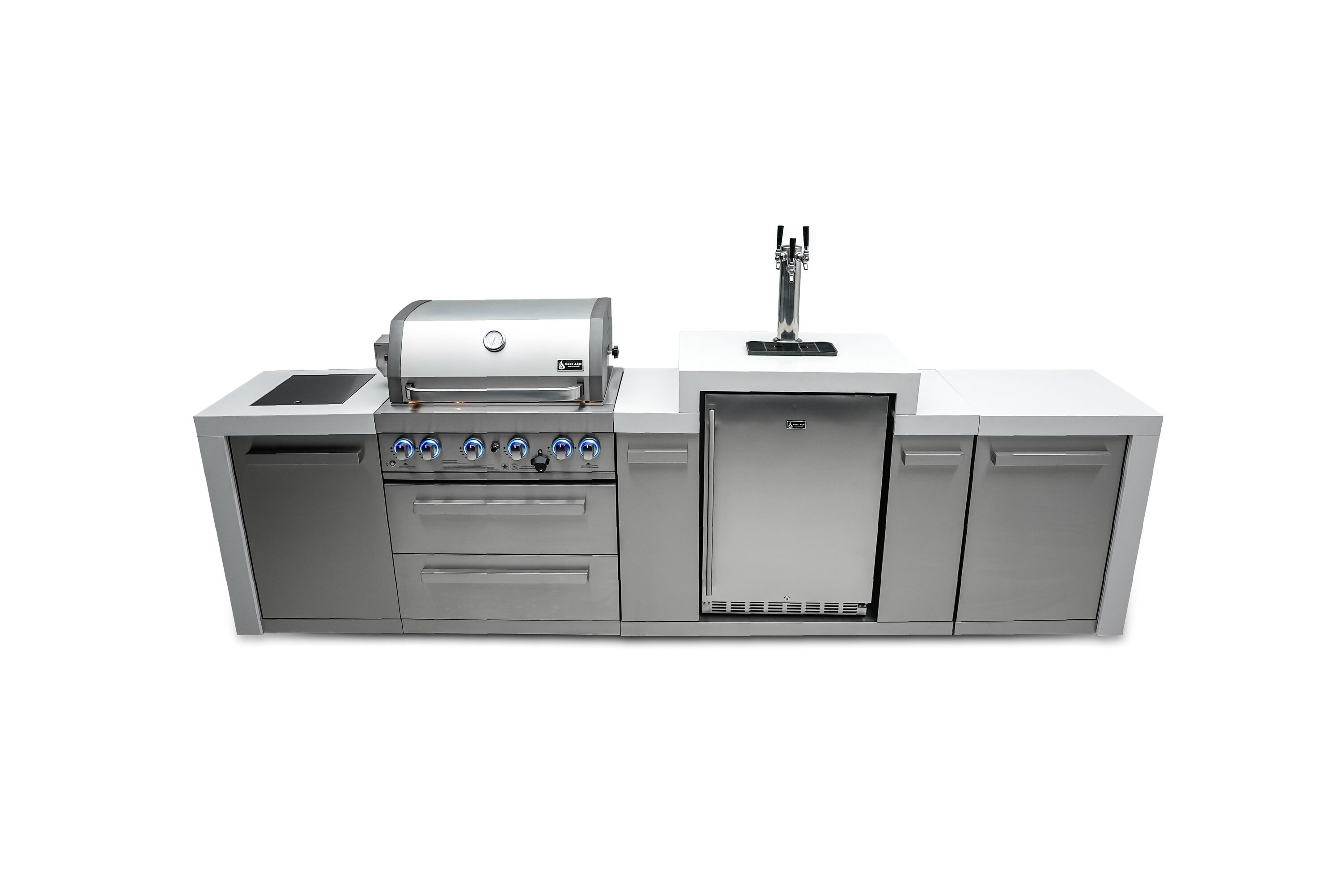 Mont Alpi MAI400-DKEG 400 Deluxe Series 4 -Piece 120-in W x 23-in D x 46-in H Modular Outdoor Kitchen Grill with bar/counter top 6 Burners