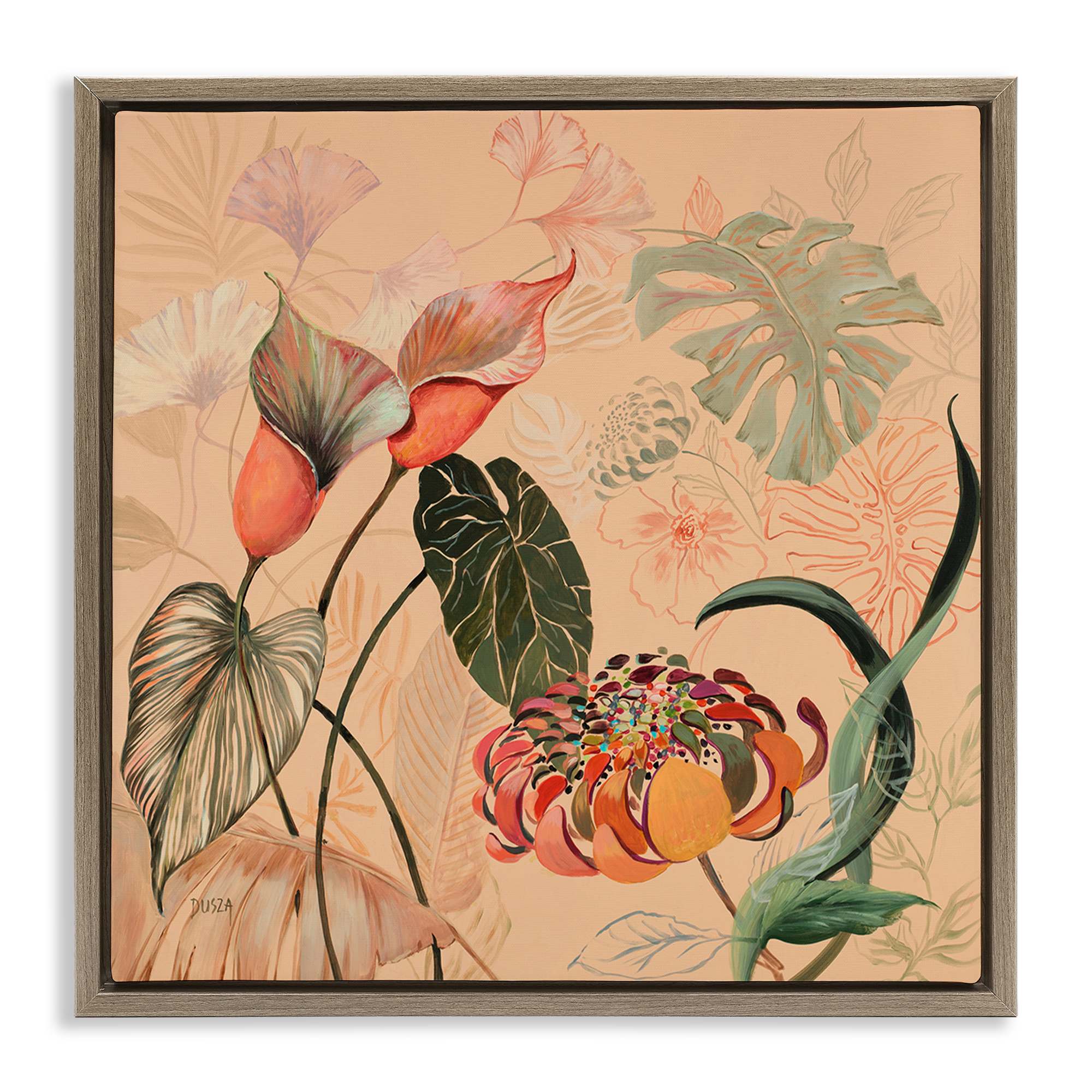 Stupell Industries BS-793-FFE-17X17 Layered Tropical Foliage Floating Frame design by Dusza