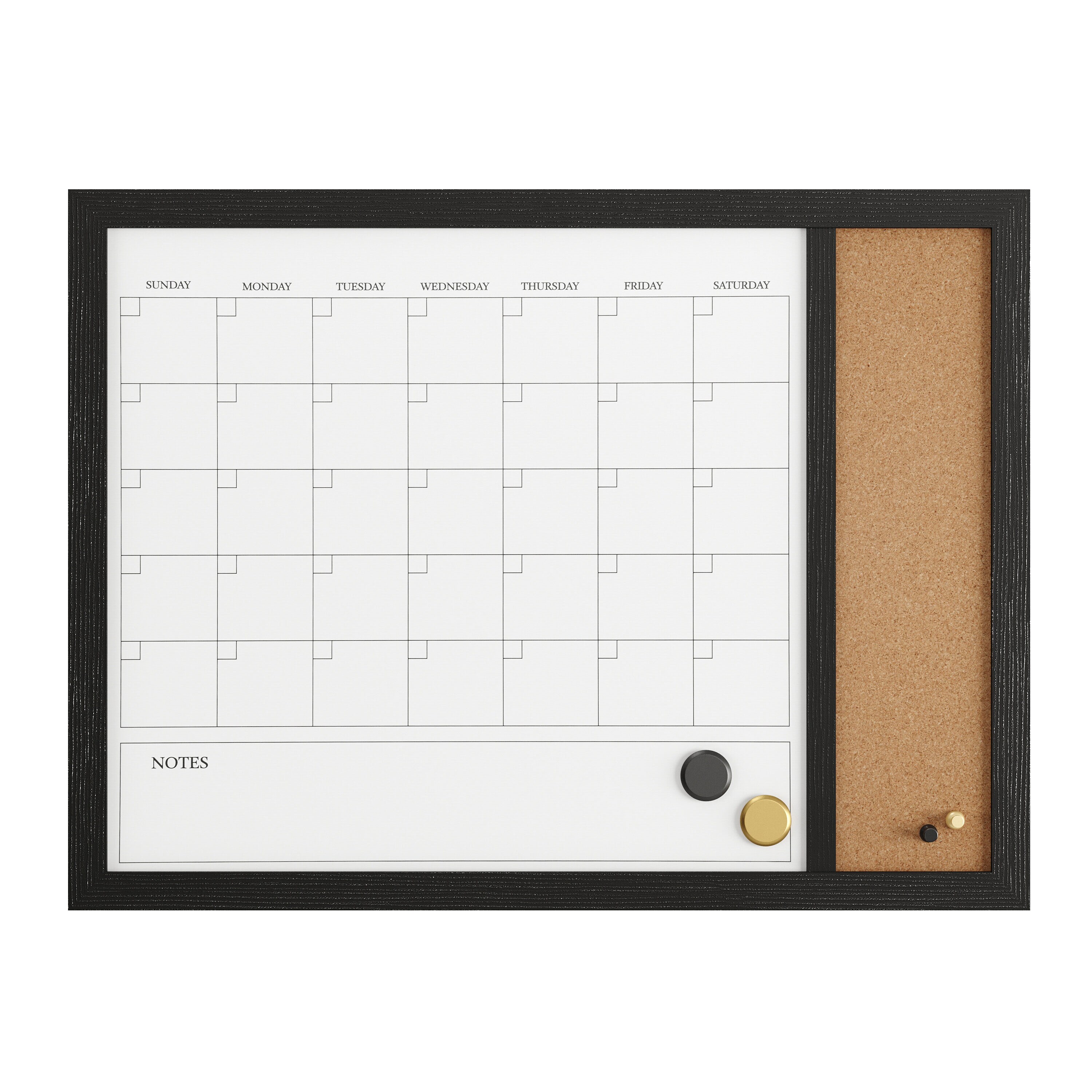 Black Woodgrain 24" x 18" Magnetic Dry Erase Calendar with Cork Board