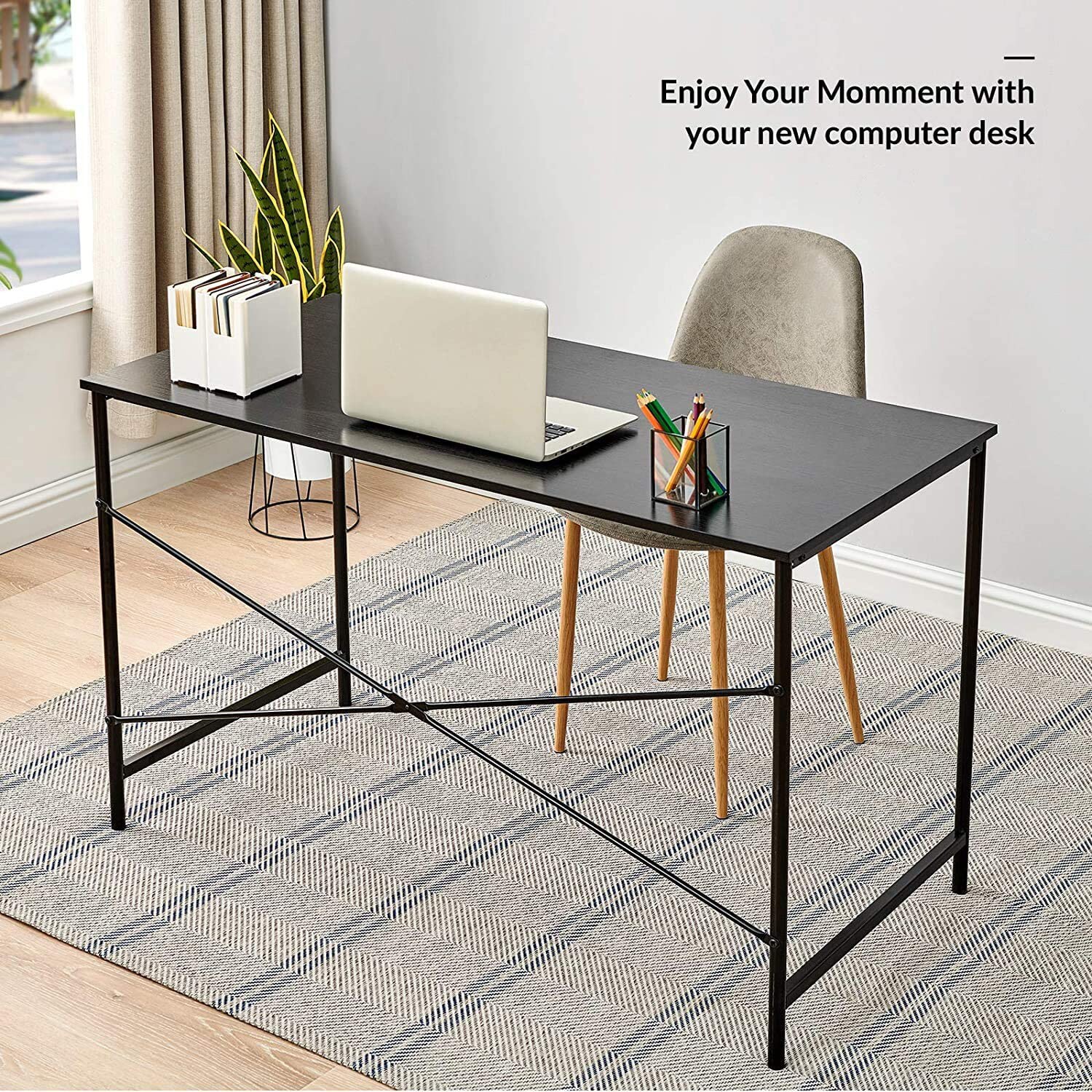 Coavas Computer Desk with Storage, Home Office Desk with Adjustable  Shelves, Simple Style Writing Study Desk with Metal Frame, Modern Design PC  Laptop