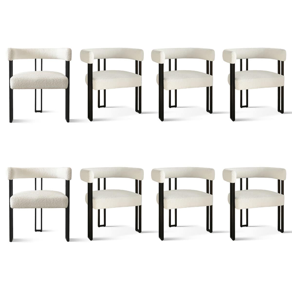 Maison Boucle MIA-BOUCLE-BEIGE8 Set of 8 Beige Boucle Dining Chairs with Armrests Modern Upholstered Accent Chairs for Kitchen