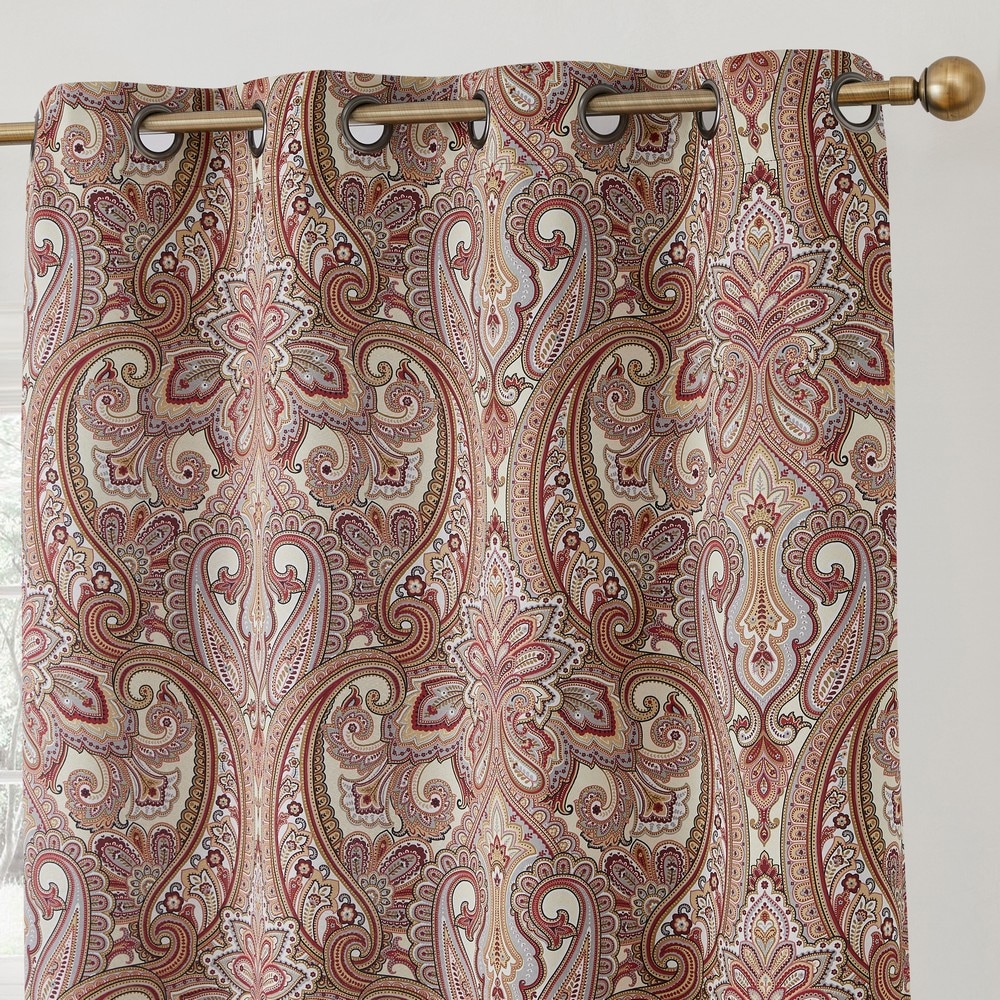 HLC.me  Paris Paisley Decorative Print Damask Pattern Thermal Insulated Semi-Blackout Energy Savings Room Darkening Grommet Window Curtain Panels for Bedroom - Set of 2 (50 x 96 Long - Spice Red)