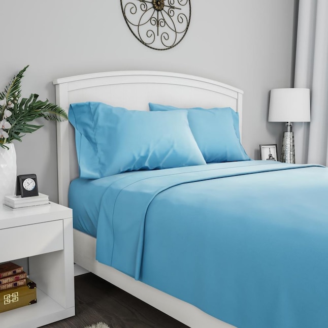 pizza bronzen Kust Hastings Home Hasting Home-Sheet Twin Extra Long 90-Thread-Count Microfiber  Light Blue 3-Piece Bed-Sheet in the Bed Sheets department at Lowes.com