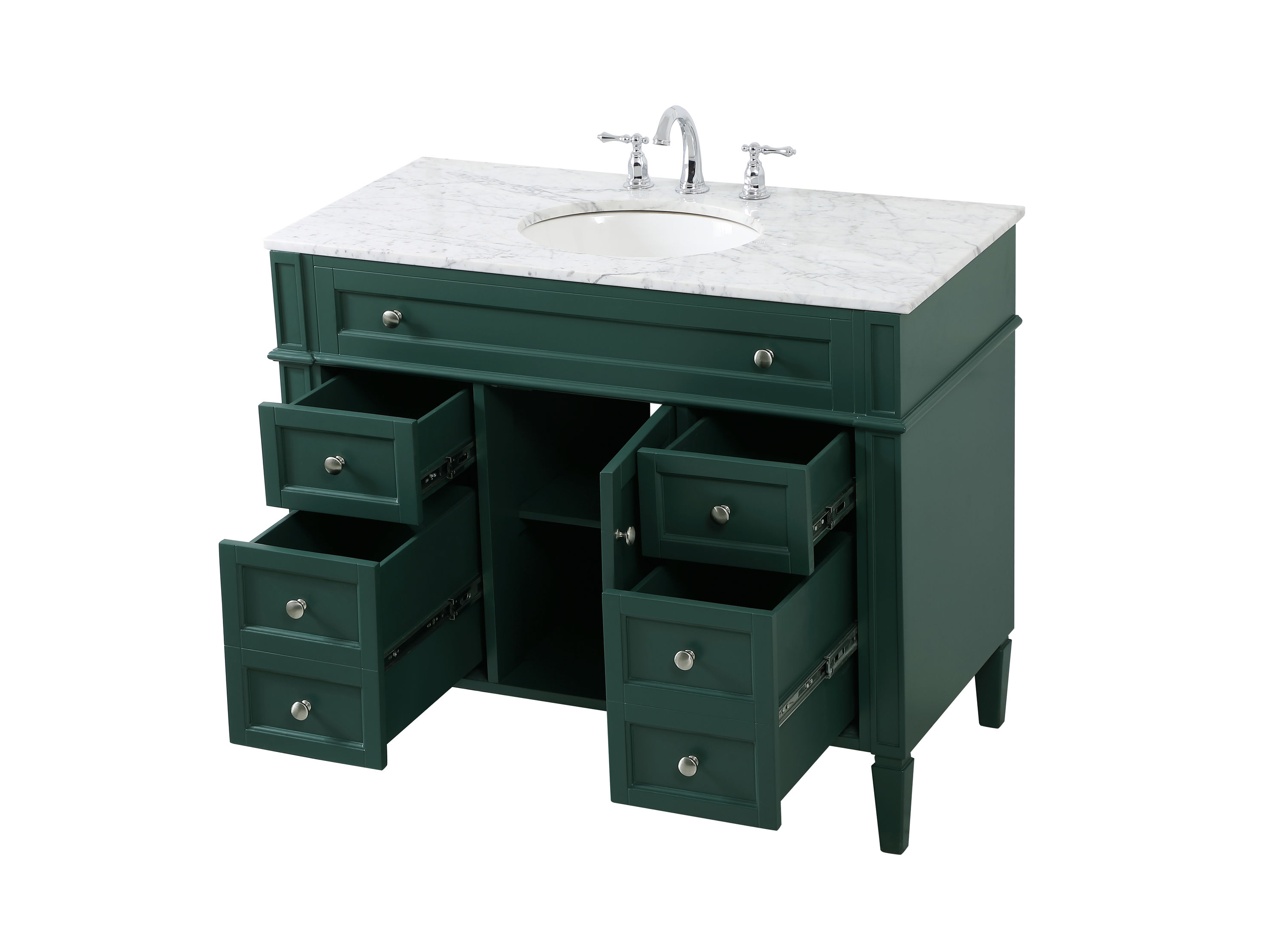 Green Solid Wood and Marble Single Bathroom Vanity