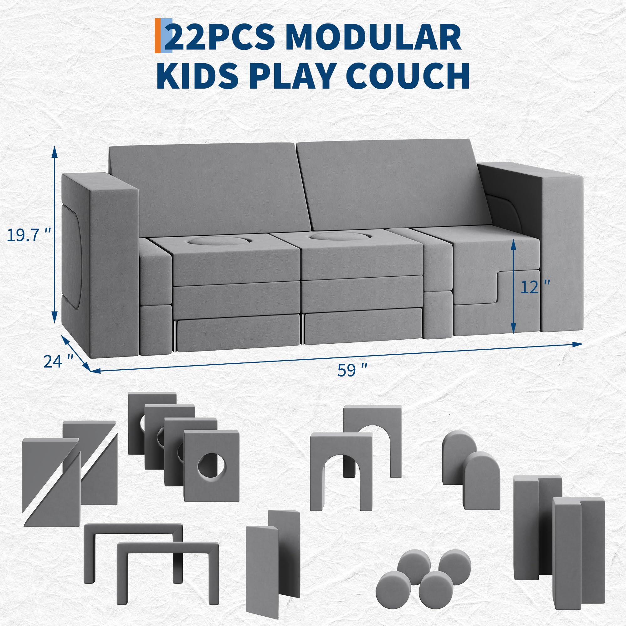 Garvee Modular Foam Children Sofa Set 22 Piece Transformable Play Couch ...