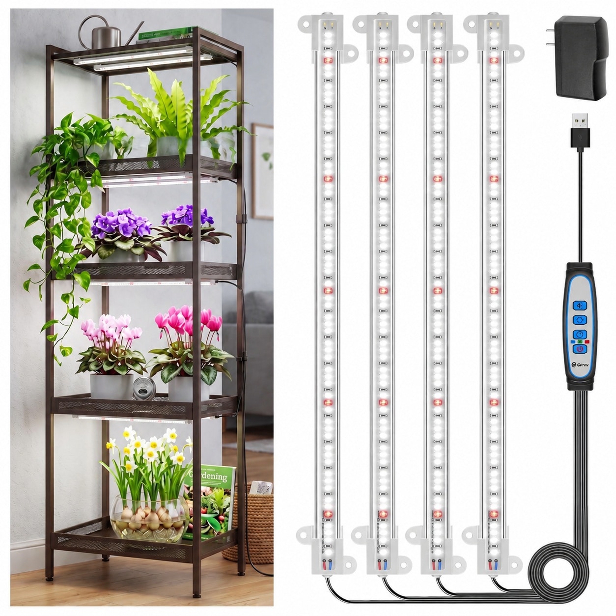 AKSCYZM  Full Spectrum 6000K LED Grow Light Strips with Auto Timer 6 12 16 Hours 5 Dimmable Levels and 3 Switch Modes for Indoor Plants
