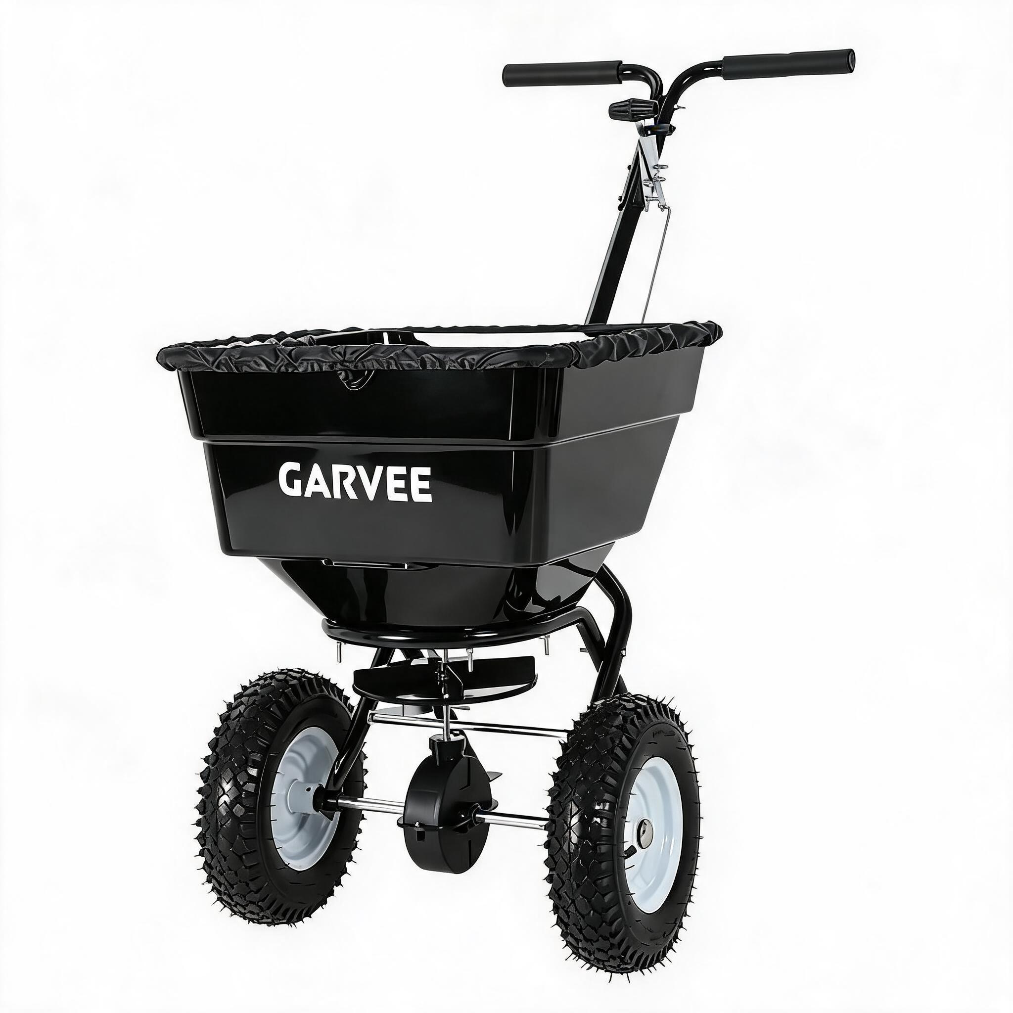 GarveeLife 80 LBS Walk Behind Push Broadcast Spreader 12FT Spreading Width Adjustable Lawn Spreader Heavy Duty Garden Spreaders with 13 Inch All Terrain Wheels for Fertilizer Grass Seed Ice Melt Salt