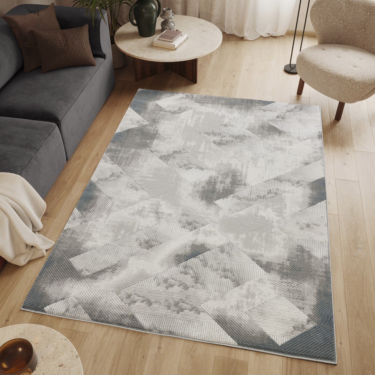 LOVMOR SF-J-B186P316841 Geometrix Gray 5 ft 3 in x 7 ft 3 in Area Rug