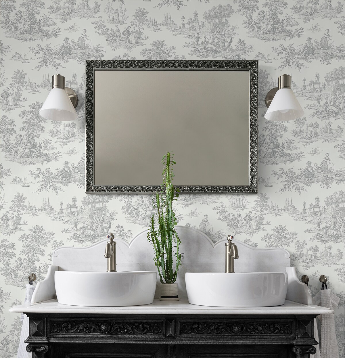 Argos Grey Chateau Toile Vinyl Peel and Stick Wallpaper