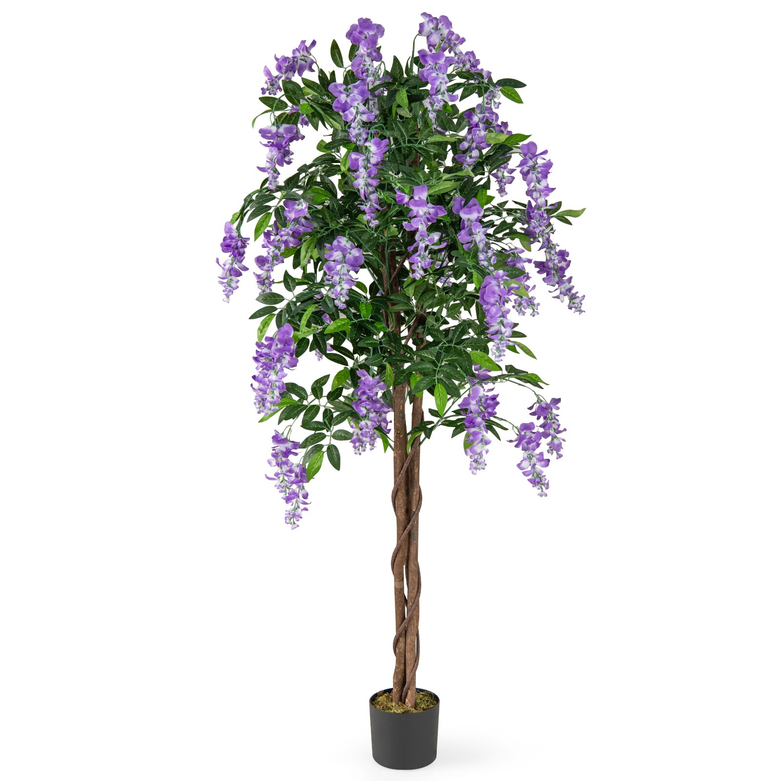 Slickblue Artificial Wisteria Tree Plant in Nursery Pot with Purple/Rose Red Blooming Flowers for Indoor Living Room or Lobby