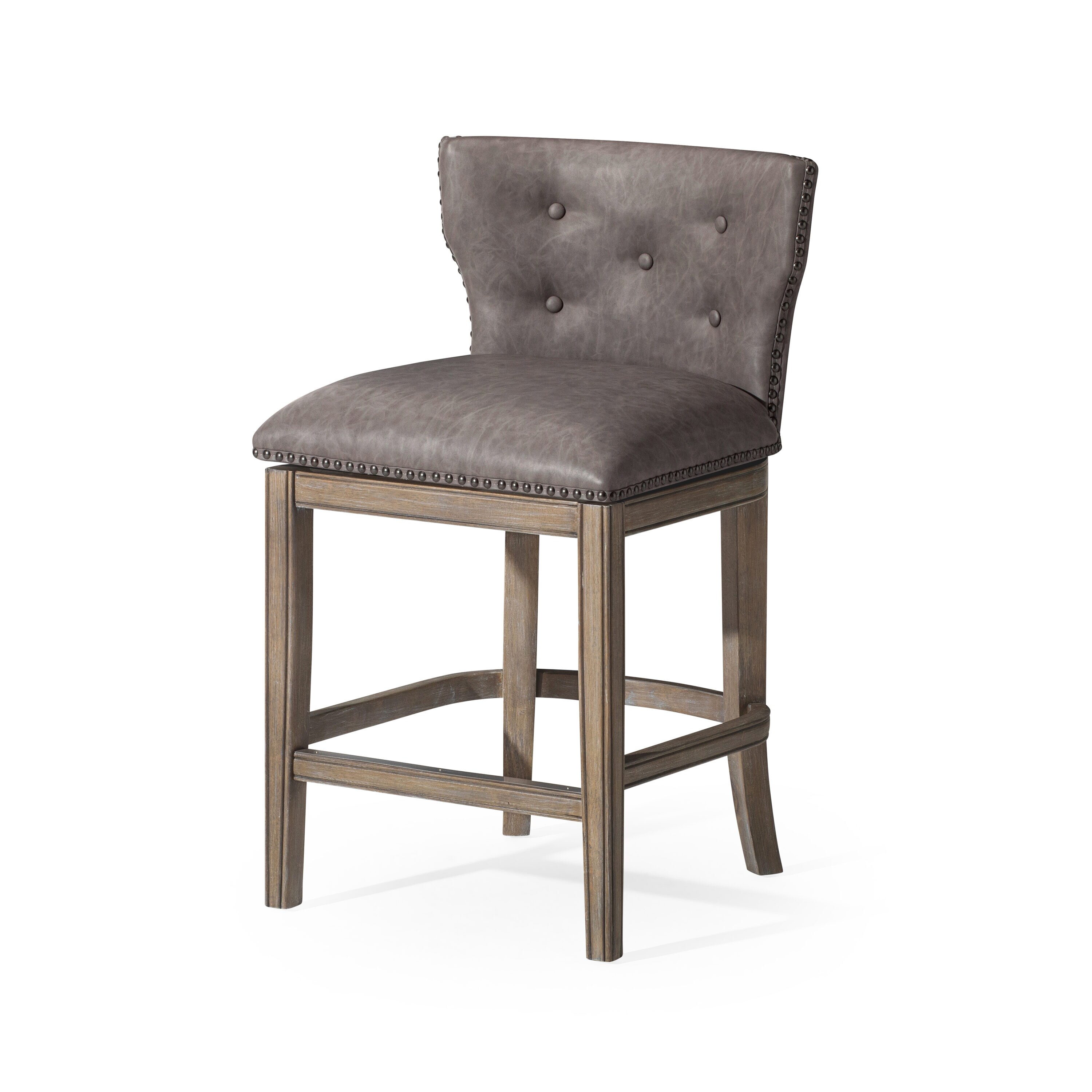Maven Lane ML109521-PCS-RO 26in Hugo Counter Stool in Reclaimed Oak Finish with Ronan Stone Vegan Leather