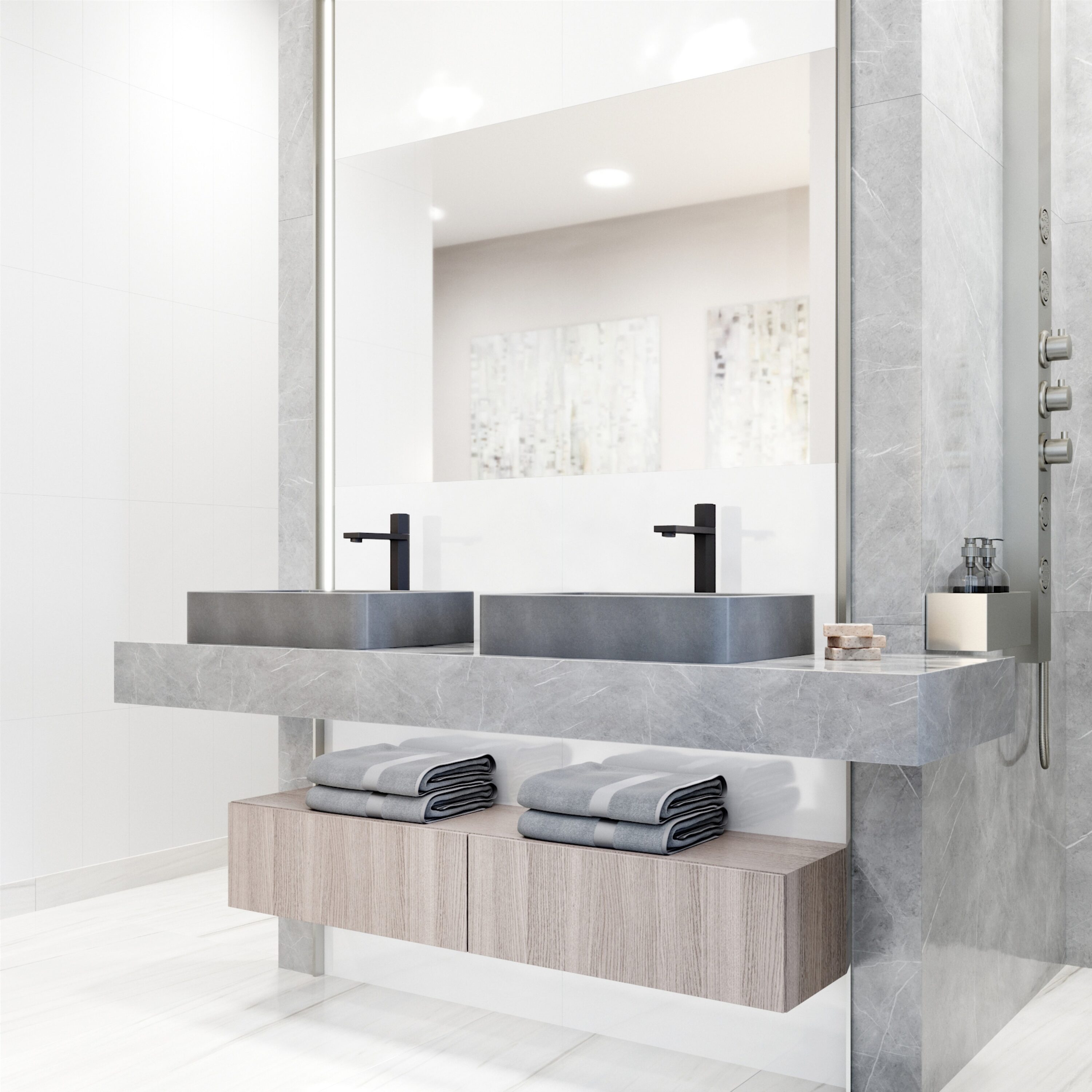 Gray Concrete Rectangular Vessel Bathroom Sink, 19" x 14"