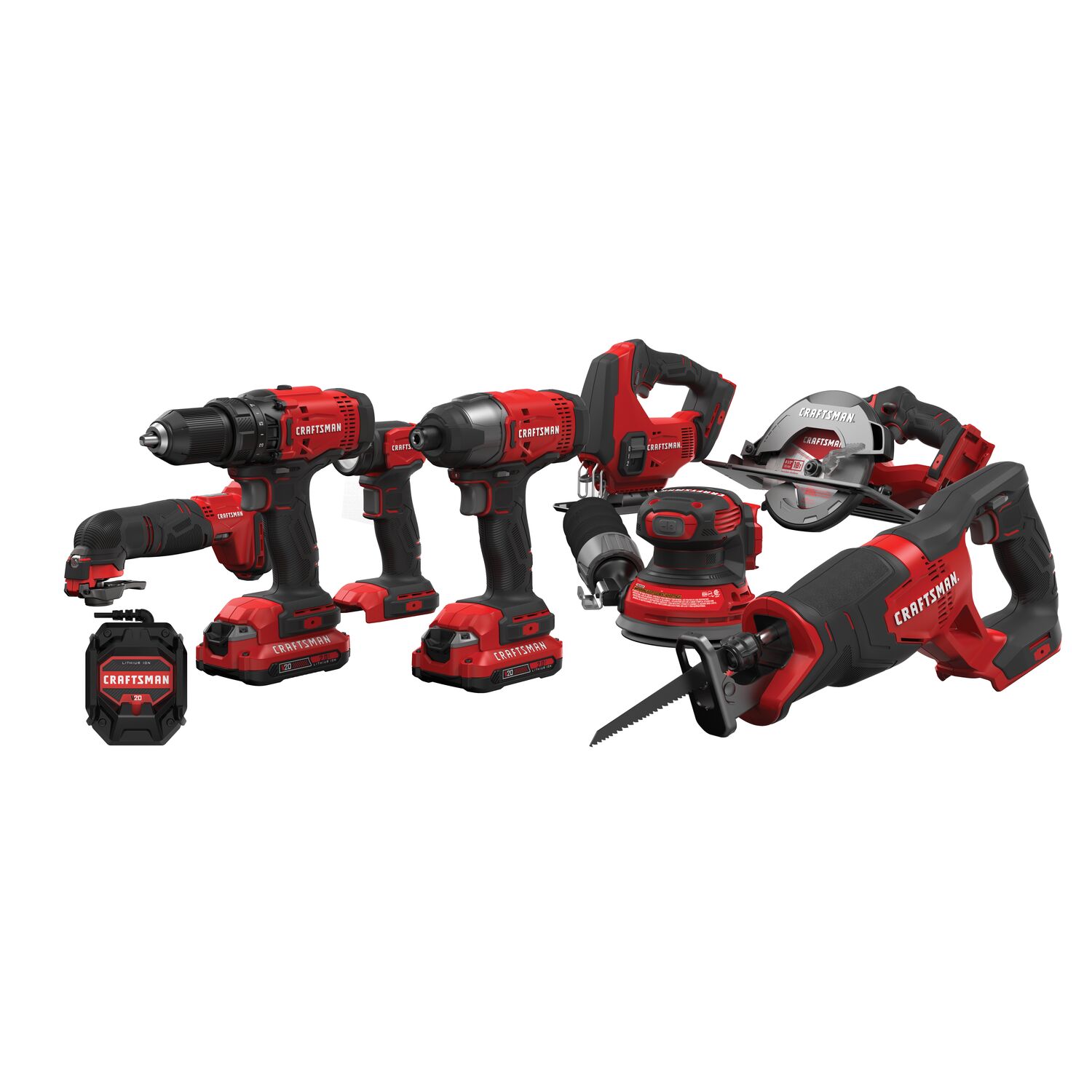 CRAFTSMAN CMCK800D2 V20 8-Tool Power Tool Combo Kit with Soft Case (2-Batteries Included and Charger Included)