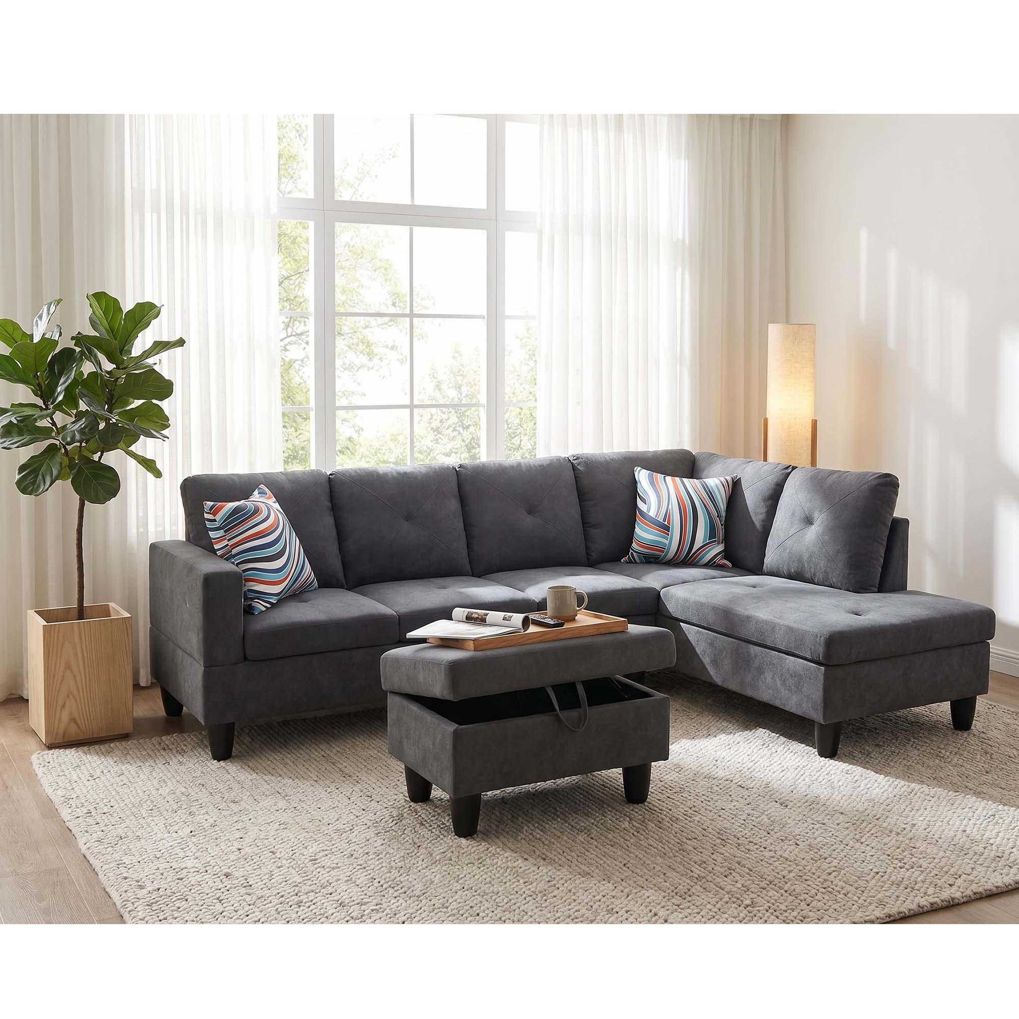 Clihome 66.5-in W Modern Dark Grey 6-seater Storage Sectional