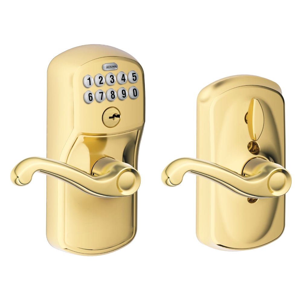Schlage Keypad Plymouth Bright Brass Single Cylinder Electronic Handle  Lighted Keypad in the Electronic Door Locks department at