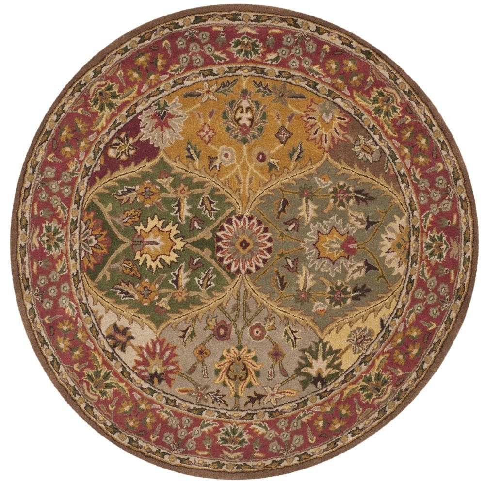 Safavieh HG111A-6R Heritage Agra 6 x 6 (ft) Tufted Wool Multi Round Indoor Floral/Botanical Oriental Area rug