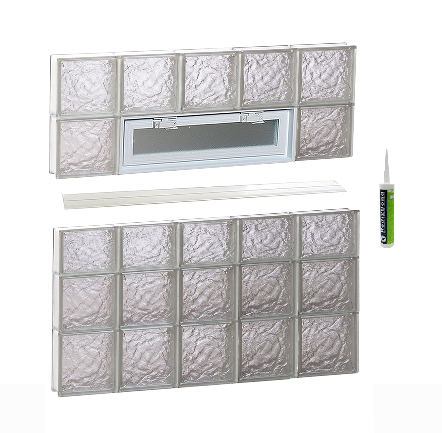 REDI2SET V4038IS Ice Glass 38-3/4-in x 36-3/4-in Frameless Replacement Vented Glass Block Window