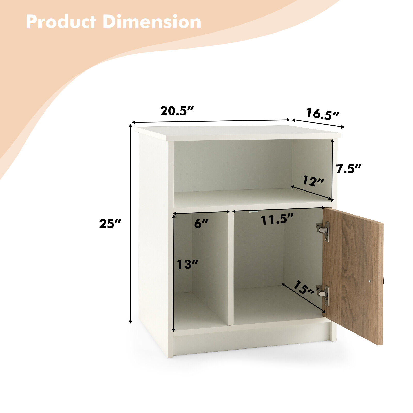 White and Light Brown MDF Nightstand Set with Open Shelves