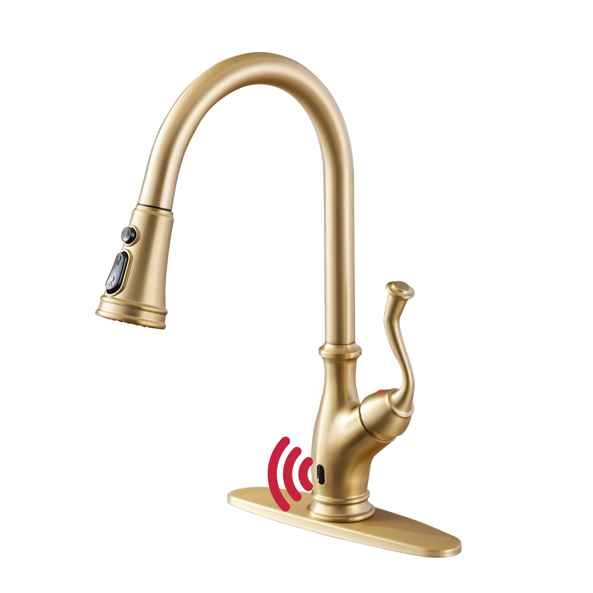 Clihome CL-MS903-BN Touchless Kitchen Faucets Brushed Gold Single Handle Deck-mount Touchless Pull-down Kitchen Faucet with Sprayer ( Deck Plate Included )
