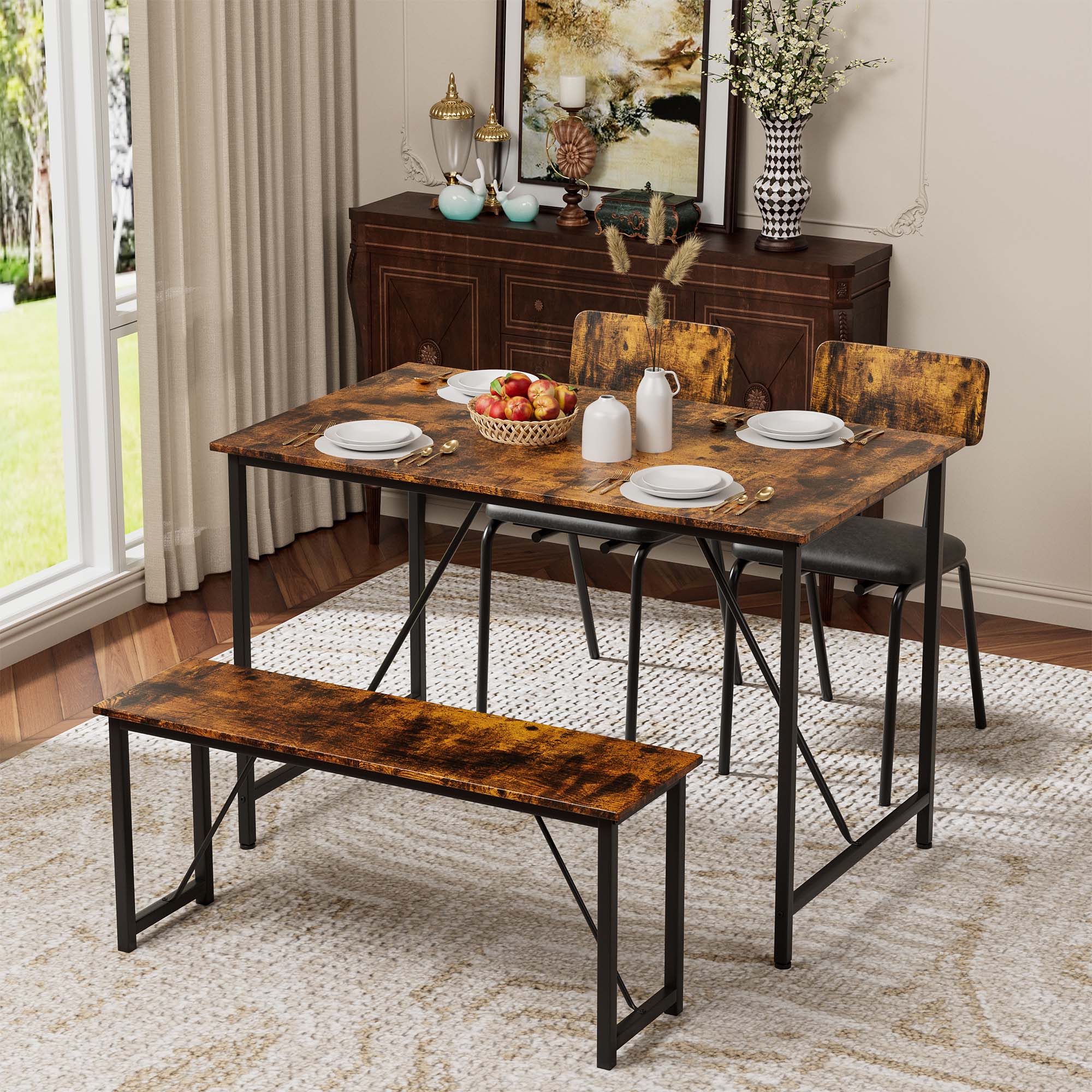 Sunrinx MG66-15-SN Rustic Brown Rustic Dining Room Set with Rectangular Table ( Seats 4 )
