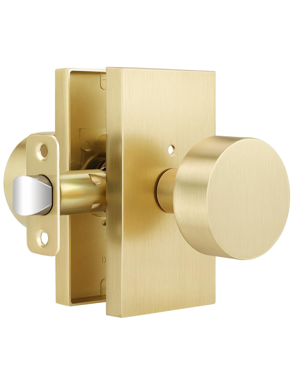 Lukvuzo  1 pack brass privacy door knob gold interior bedroom or bathroom handle keyless lock reversible fits left or right doors modern