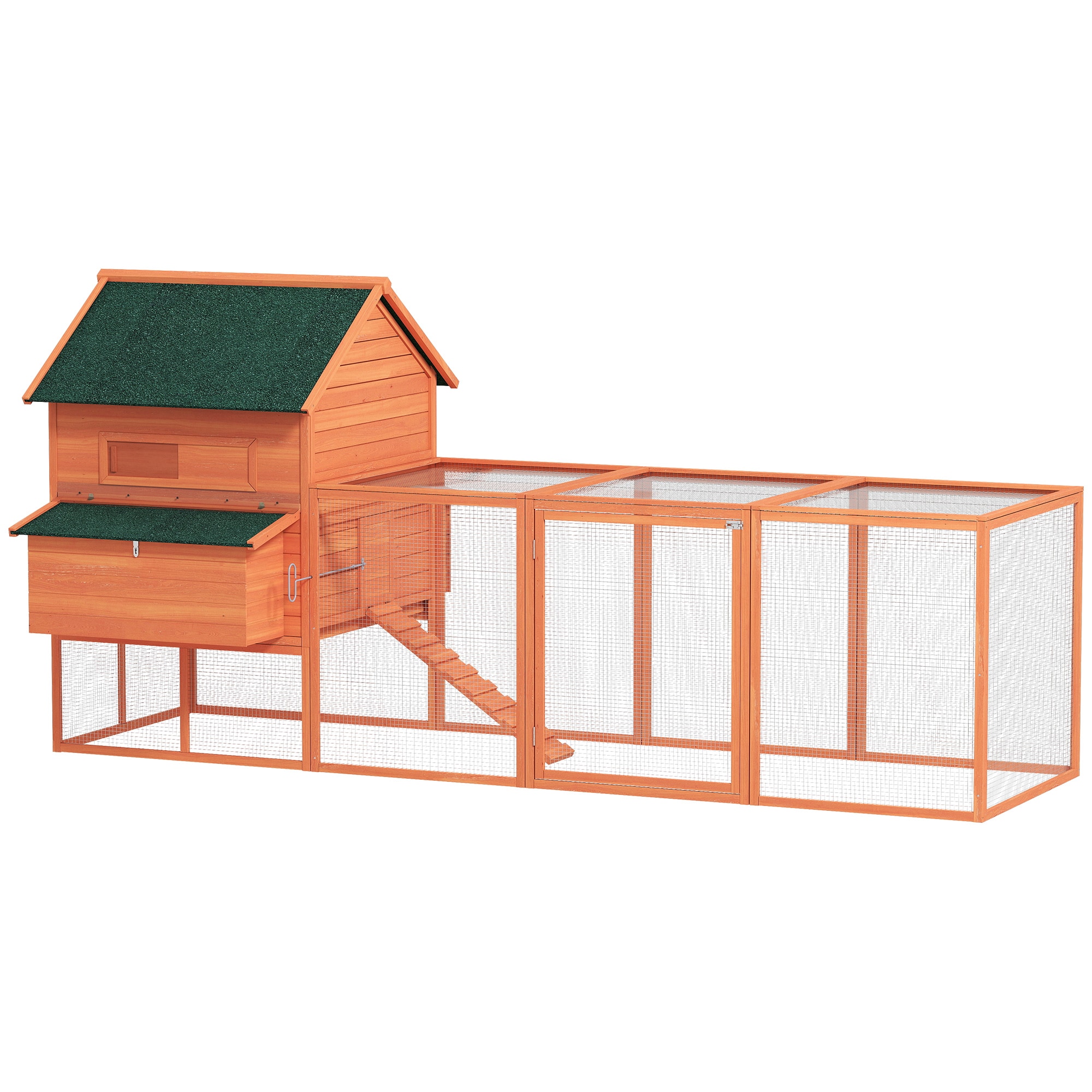 PawHut  137 Chicken Coop Large Wooden Chicken House Deluxe Lockable Poultry Hen Cage Backyard with Nesting Box and Run Orange