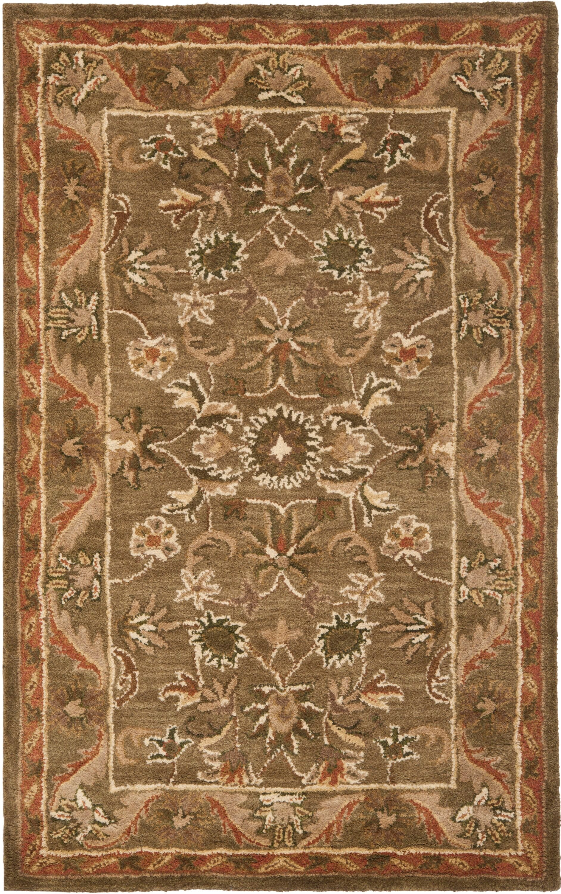 Safavieh AT52A-3 Antiquity Rudbar 3 x 5 (ft) Tufted Wool Olive/Gold Rectangular Indoor Floral/Botanical Vintage Throw rug