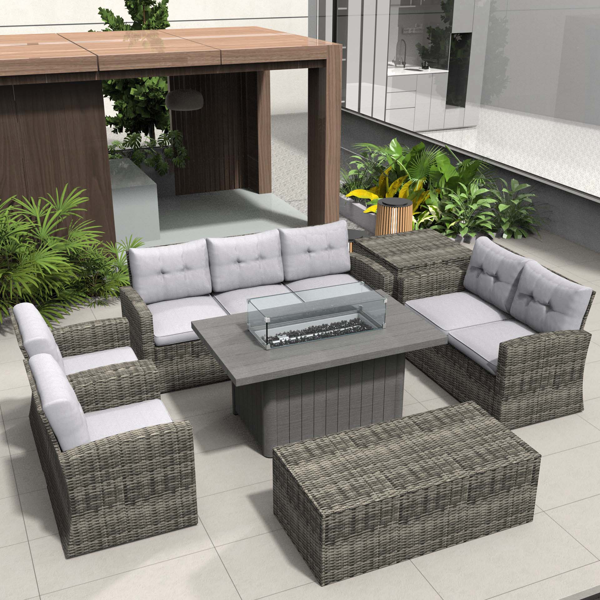 Direct Wicker DWG-1503&2334TA-GR 7 -Piece Wicker 4 Patio Sofa Conversation Set with Gray Cushions