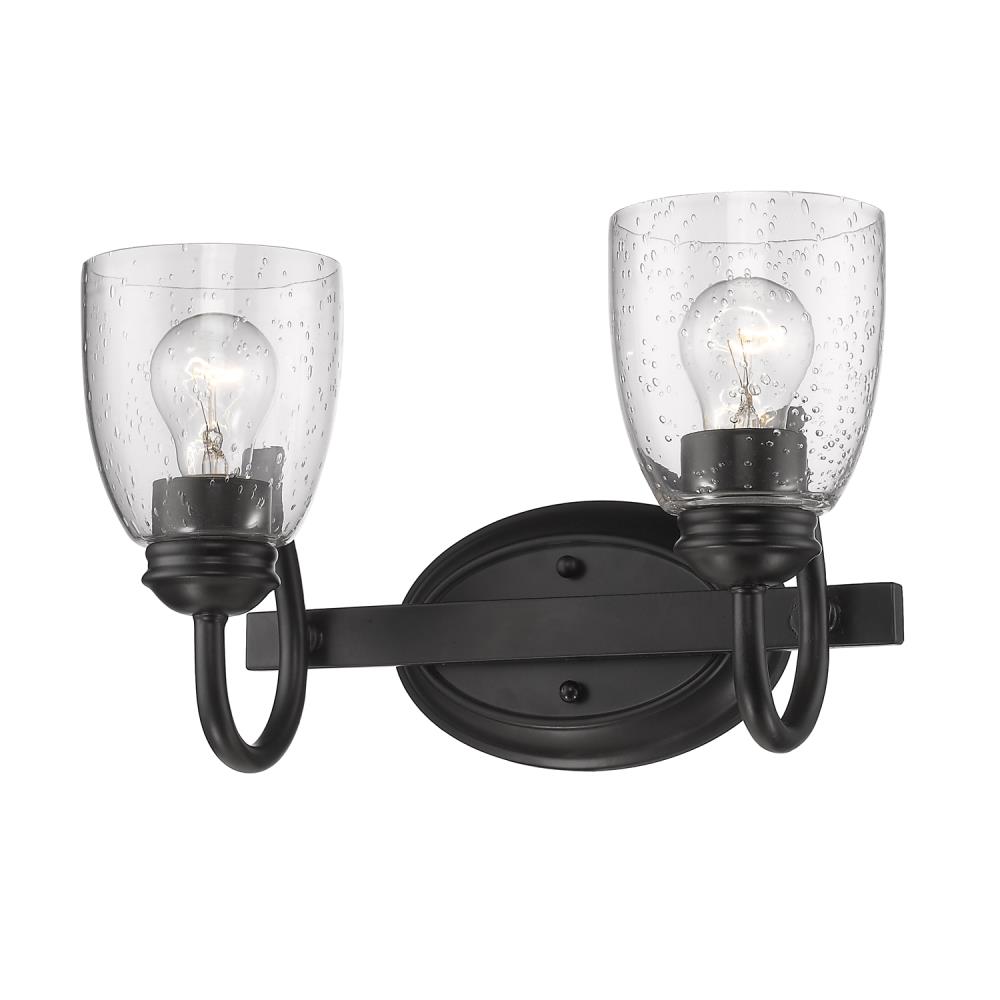 Matte Black and Pewter 2-Light Vanity Fixture with Seeded Glass