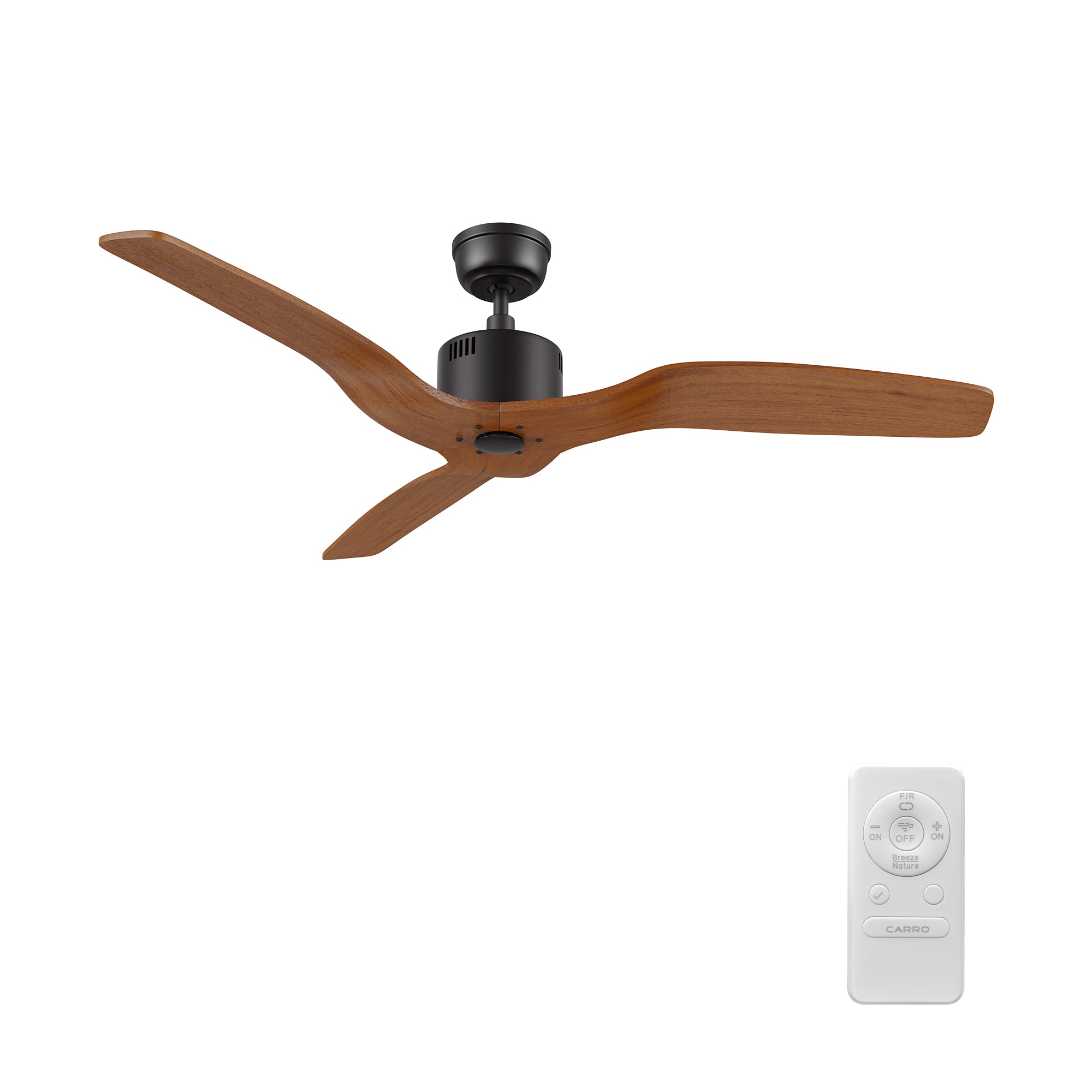 CARRO USA LCFR523K5-N10-BM2-1 Yarmouth 52-in Black with Solid Wood Blades Ceiling Fan Without Light - Remote Included ( 3 -Blade )