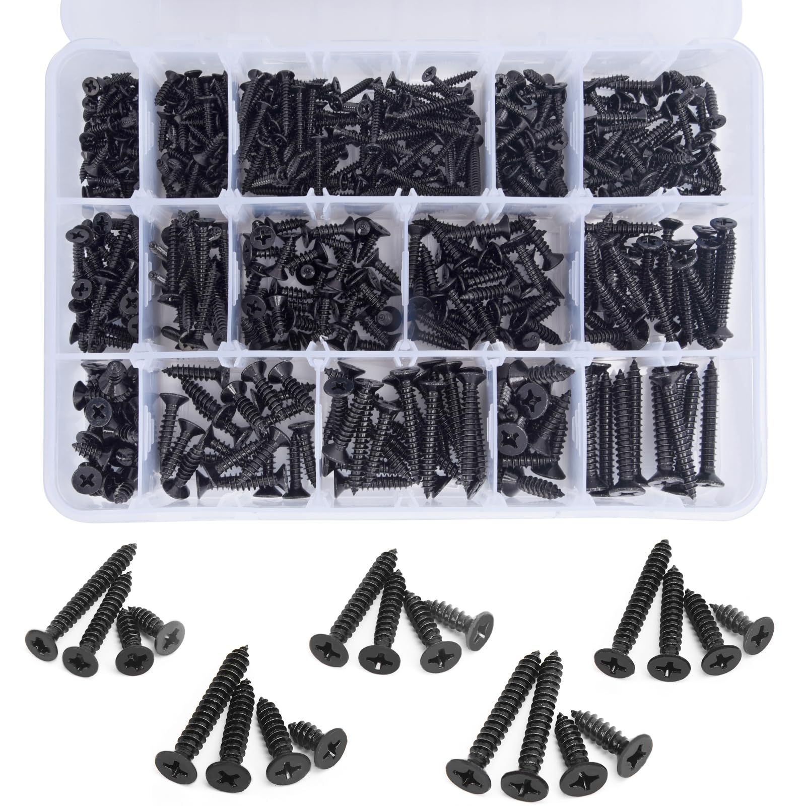 KHKFY  542 Piece Phillips Head Wood Screw Set Stainless Steel Black Oxide Finish Assorted Sizes Flat Head Coarse Thread durable
