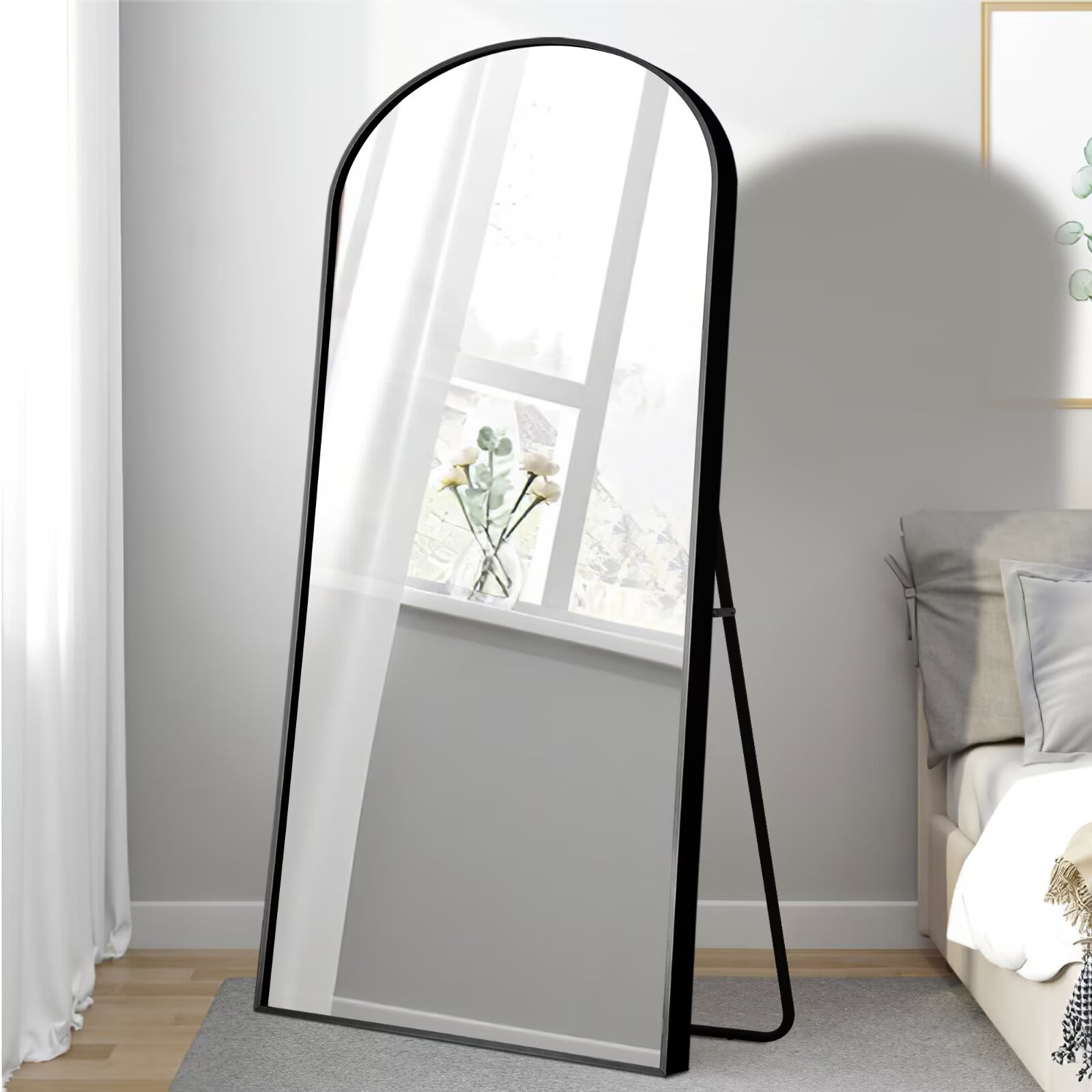 Dovelina LS0104-092515 31 in. W x 71 in. H Arched Black Aluminum Framed Full Length Mirror Floor Mirror (2-Piece)