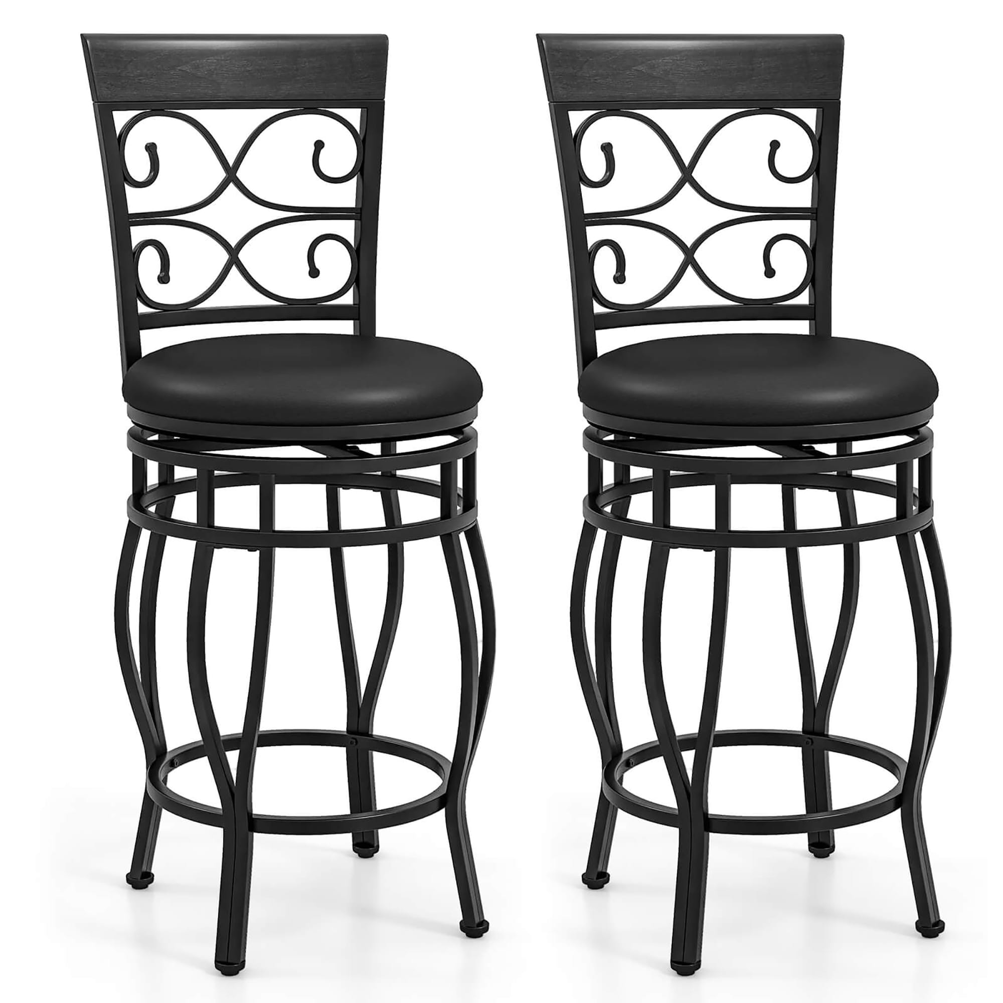 Costway HCST04709 Set of 2 Black 41-in H Extra tall (34-in and up) Round Seat Upholstered Swivel Metal Back Bar Stool Back