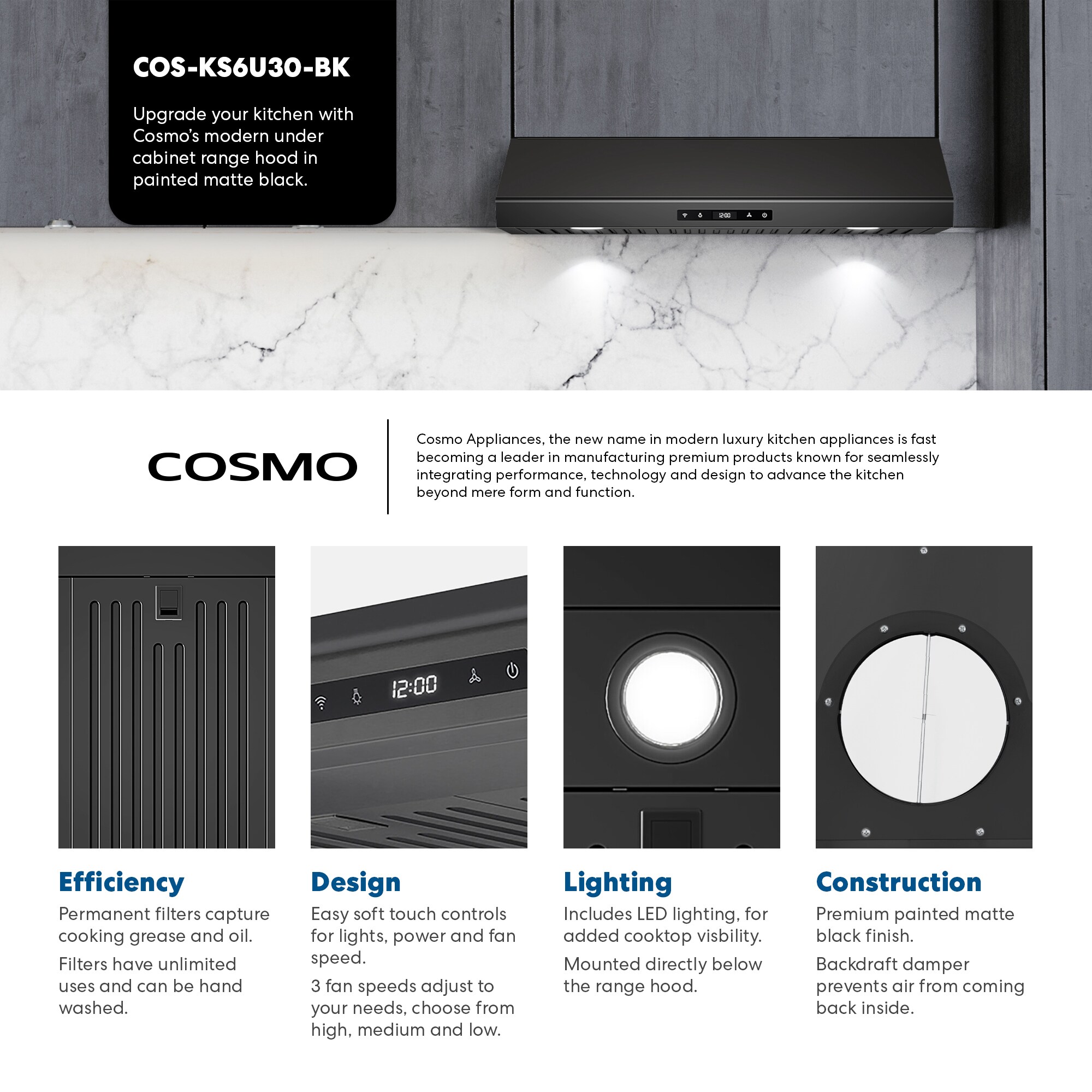 Cosmo COS-KS6U30-BK Undercabinet-Range-Hoods - View #4