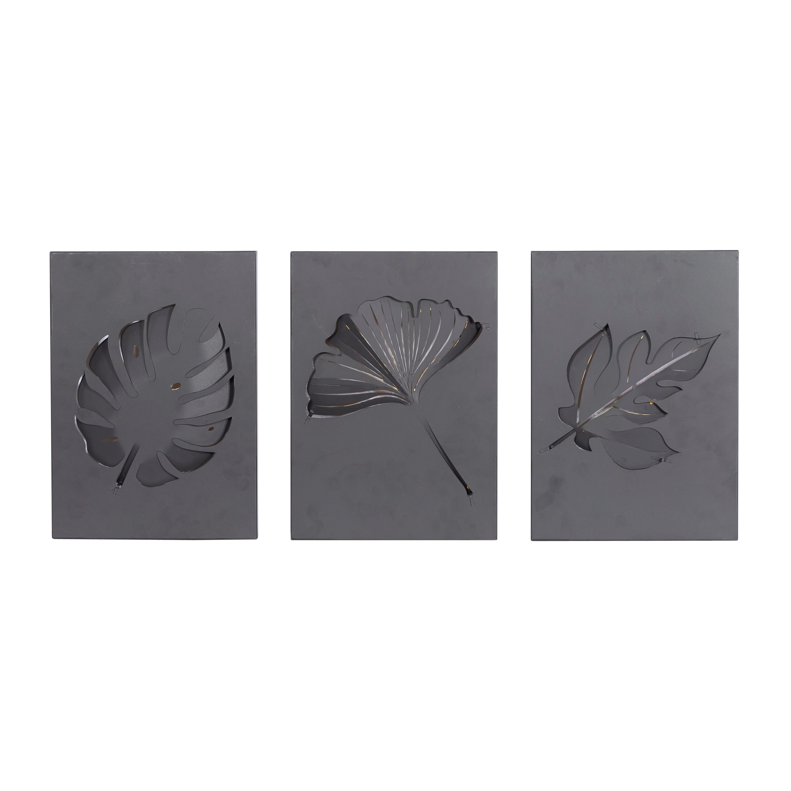 Hollywood Glam Black and Gold Metal Leaf Wall Sculpture Set