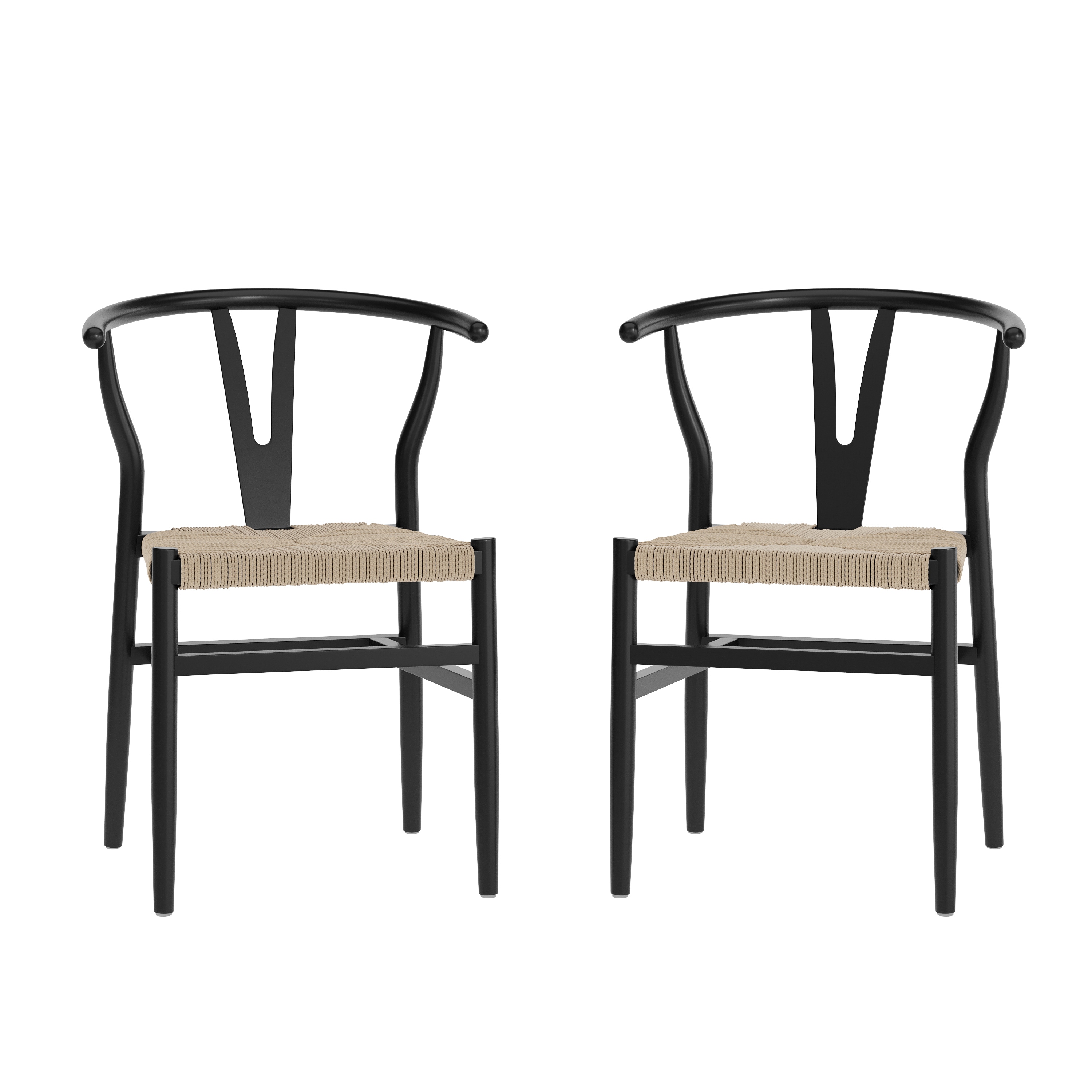 Flash Furniture 196861161070 Logan Commercial Grade Y-Back Style Wood and Kraft Paper Stackable Dining Chair with Black/Natural Finish - Set of 2