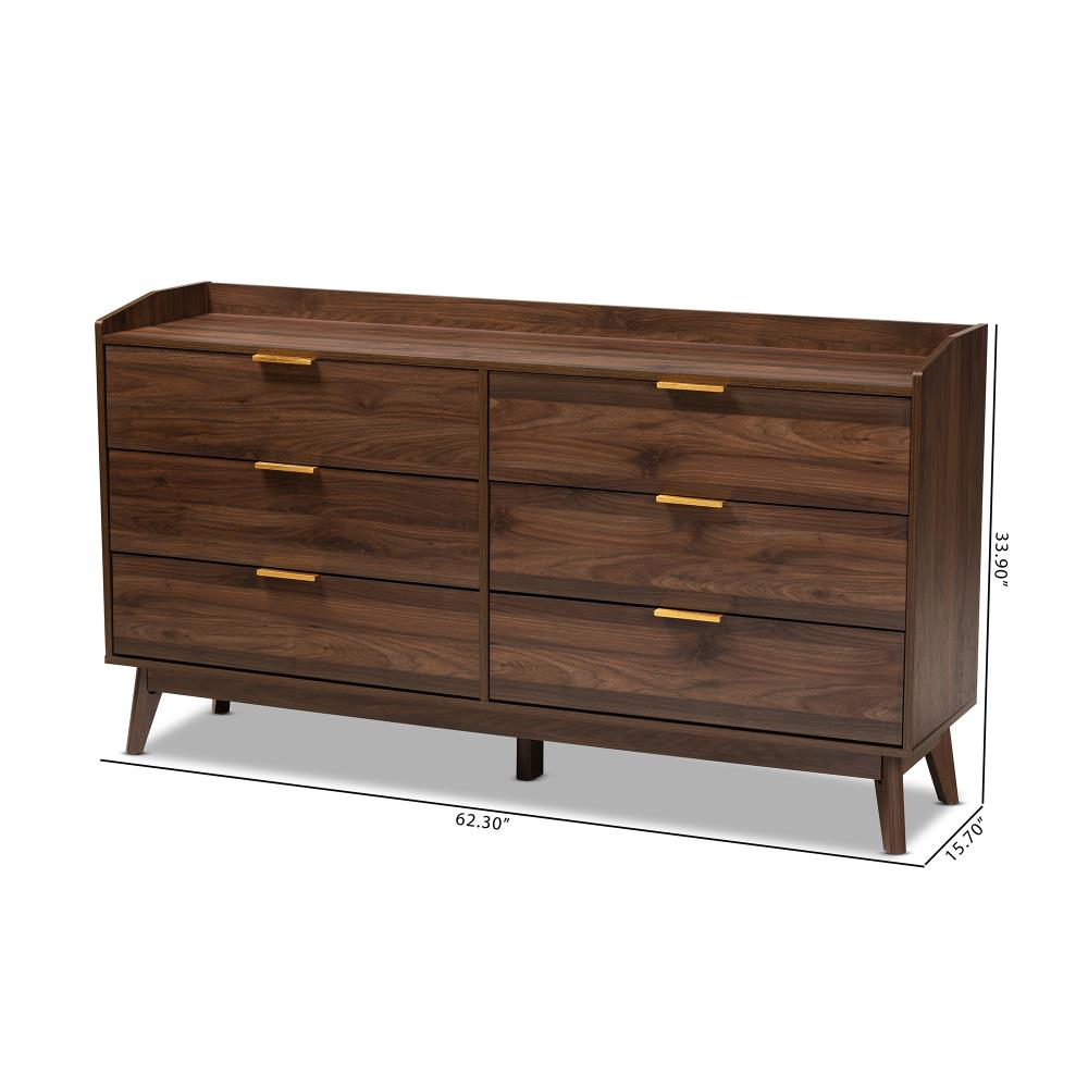 Baxton Studio Lena Walnut 6 Drawer Standard Dresser in the