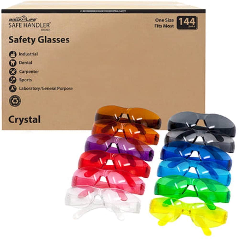 BISON LIFE SH-CR-CLCT-SGA1-CS 144-Pack, Crystal Assorted Polycarbonate Safety Glasses