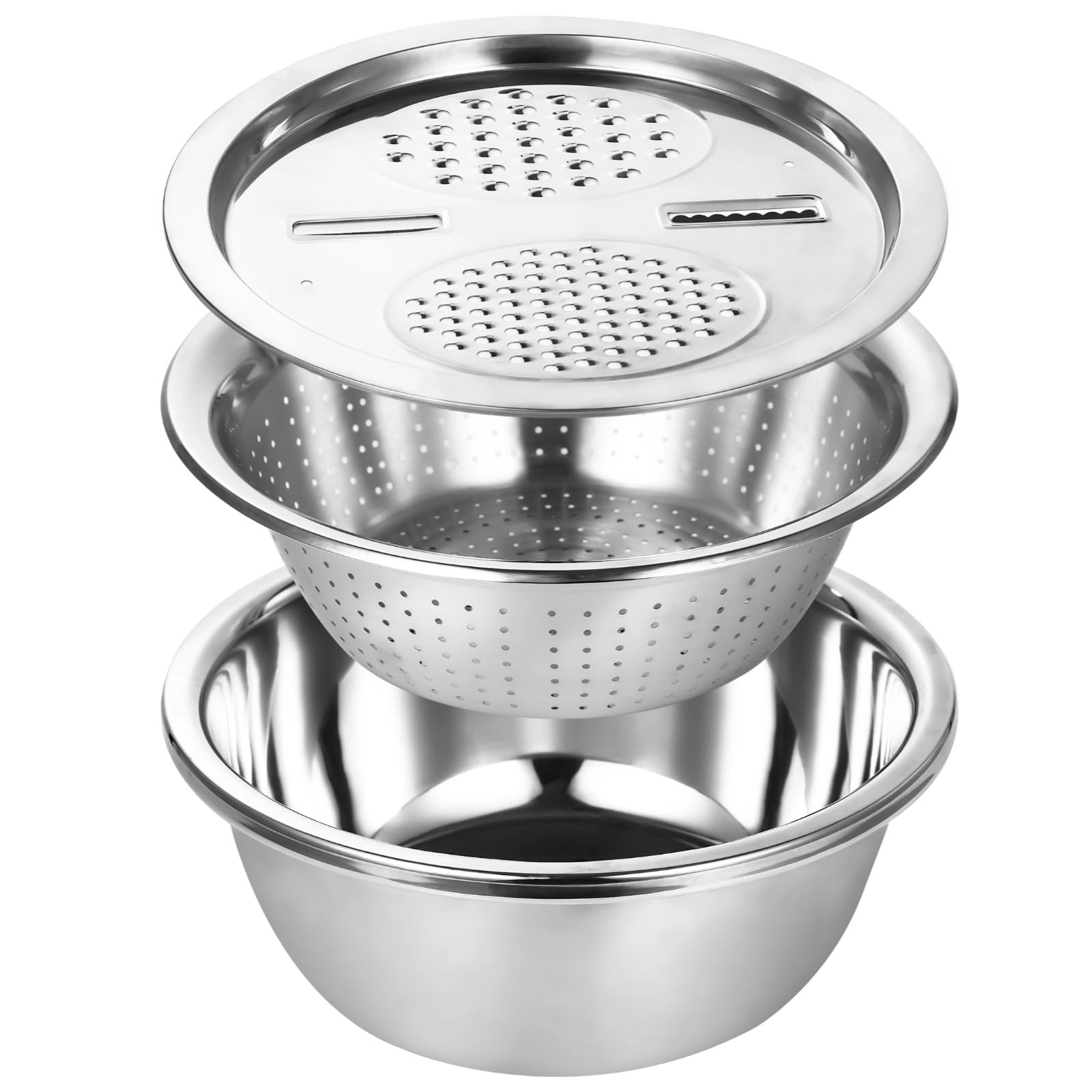 Aoibox  Stainless Steel Basin with Grater 11 in Salad Maker Bowl Slicer Shredder Colander for Kitchenware Set