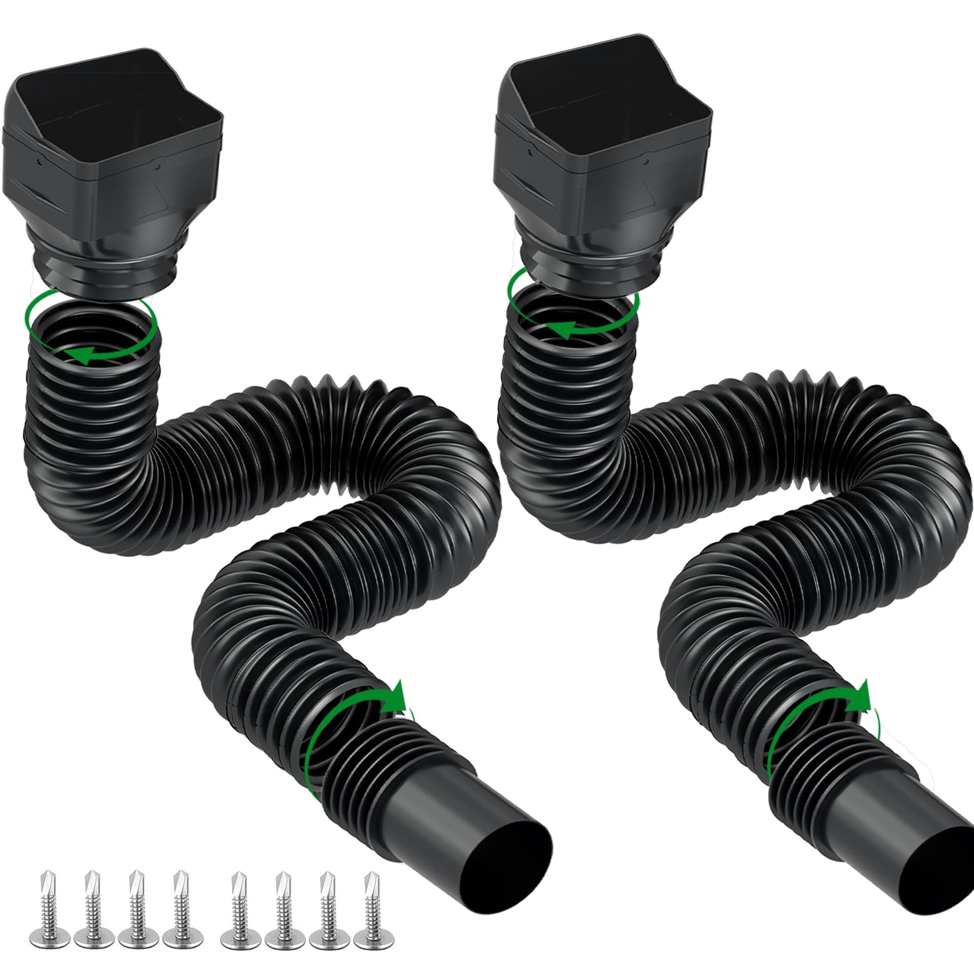 Phyfalip 2 pack black rain gutter downspout extension flexible drain pipe extendable 21 to 62 inches fits 3 x 4 downspouts durable material