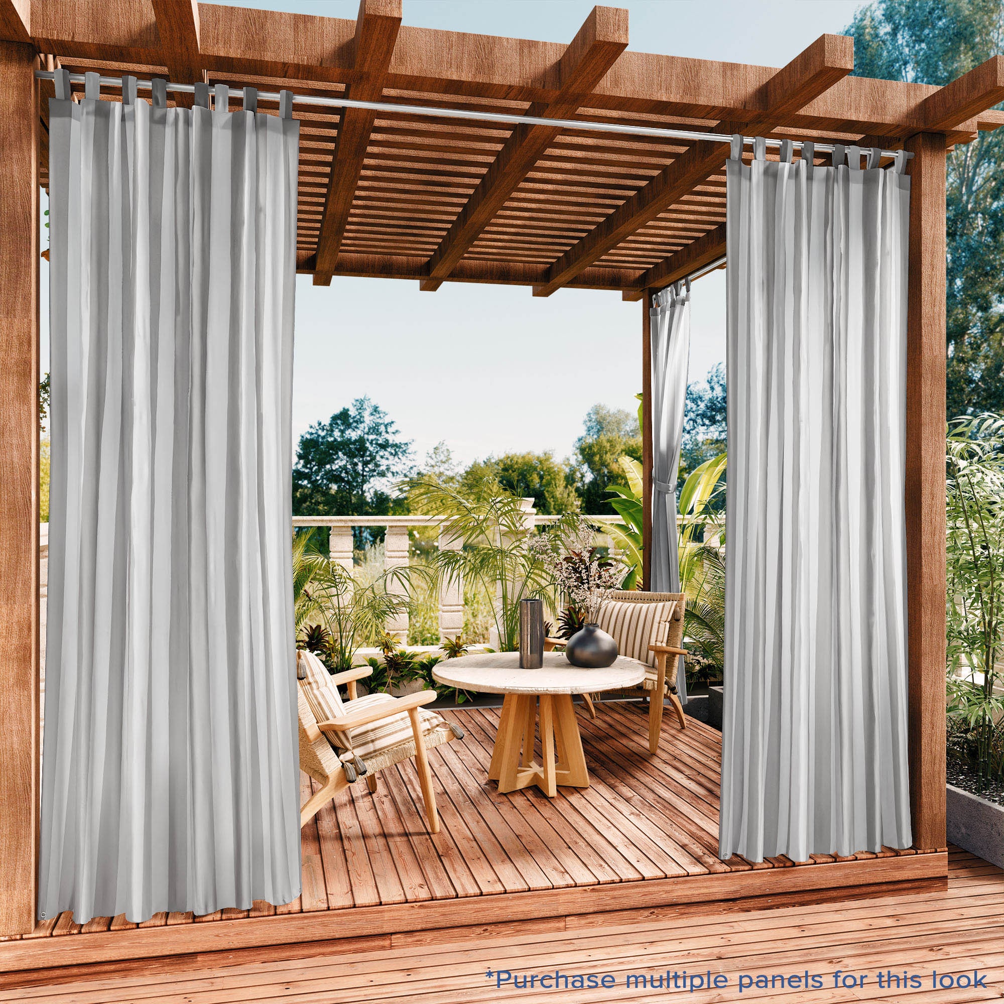 Awesome Home 52-in W x 96-in L Ash Grey Stripe Outdoor UV Protected Privacy Tab Top Panel